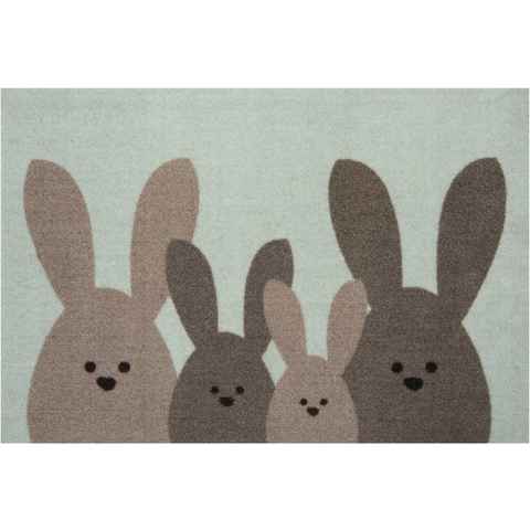 Fußmatte Bunny Family, HANSE Home, rechteckig, Höhe: 7 mm, Schmutzfangmatte, In-& Outdoor, Rutschfest, Waschbar, Türmatte, Ostern