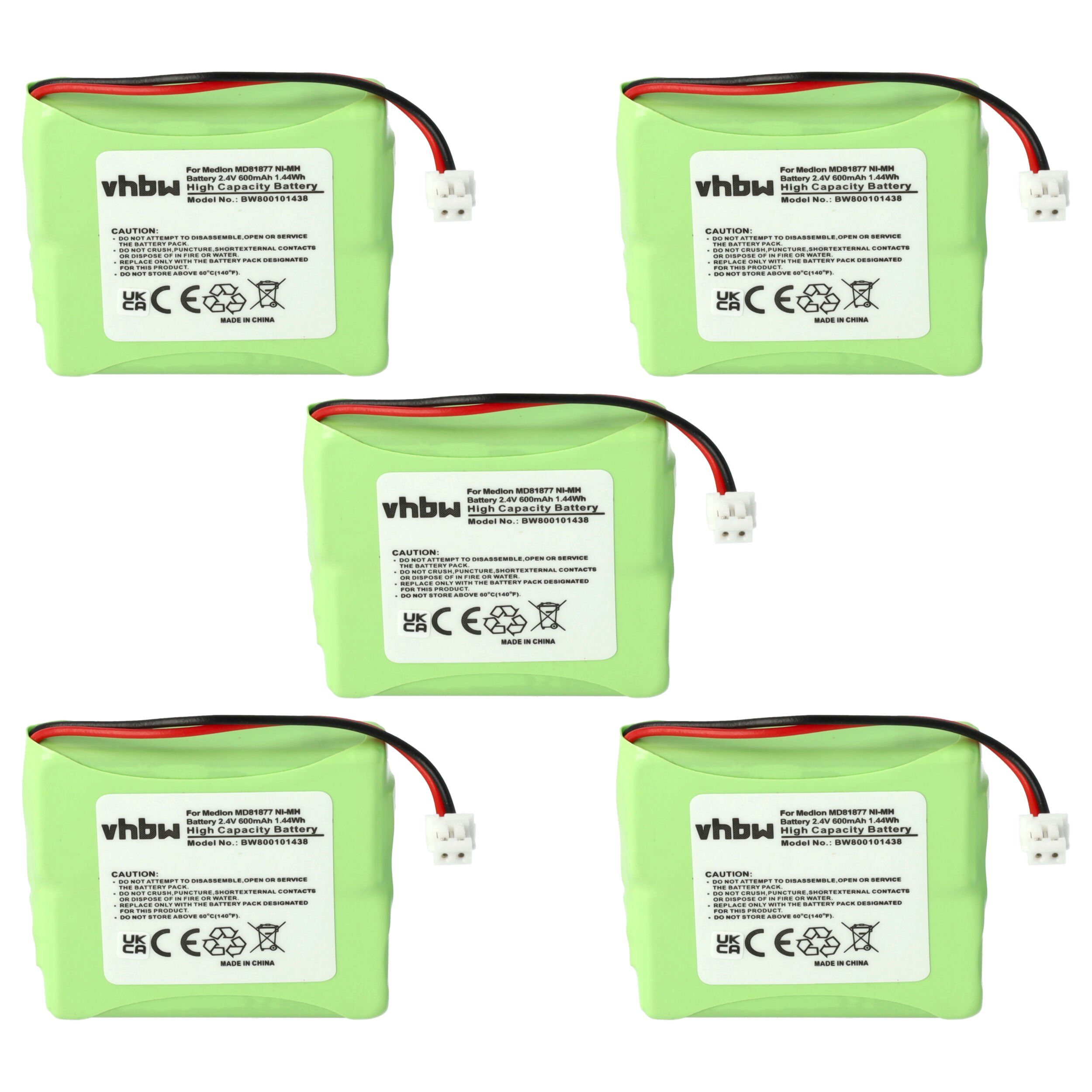 vhbw kompatibel mit teXet TX-D7400, TX-D7750, TX-D740 Akku NiMH 600 mAh (2,4 V)