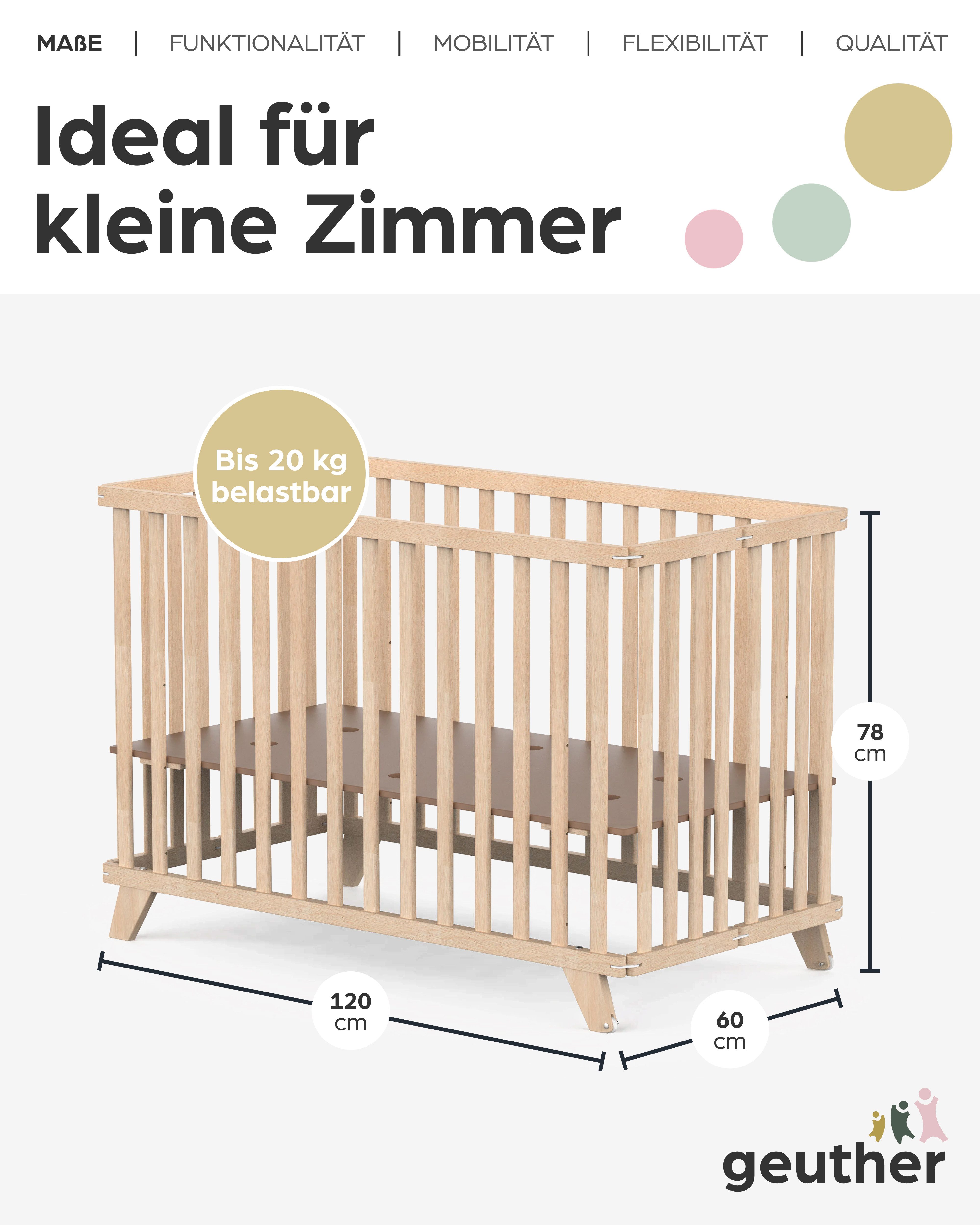 Geuther Kinderbett Kinderklappbett „Mayla“ – klappbar & mobil – 60 × 120 cm, Klappbar