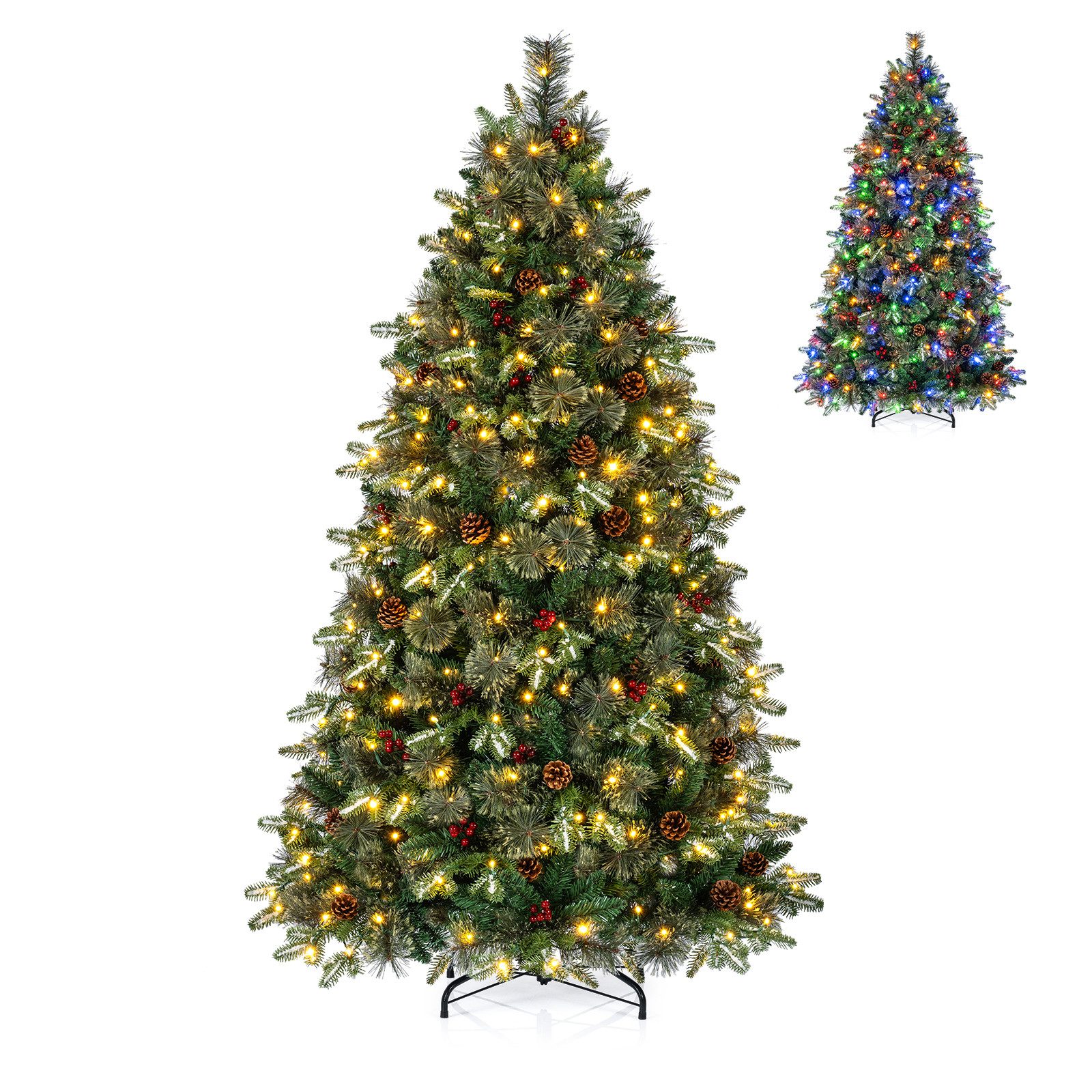 COSTWAY Künstlicher Weihnachtsbaum 180 cm künstlicher Weihnachtsbaum mit Beleuchtung, Tannenbaum, Realistischer Tannenbaum mit 9 Leuchtmodi für Zuhause, Büro