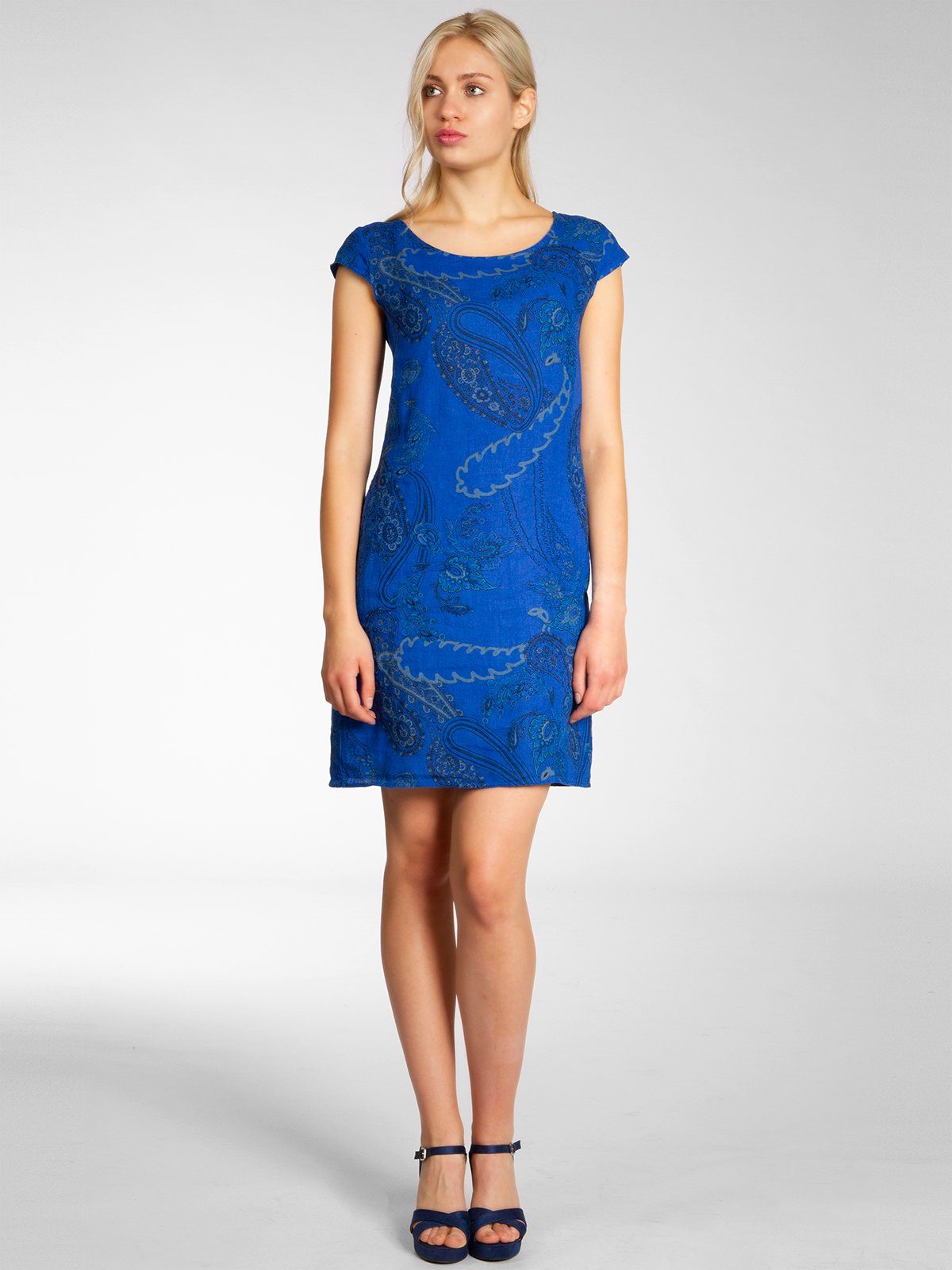 Caspar Sommerkleid SKL022 Damen Sommer Leinenkleid mit Paisley Print bis Größe 50 Luftig leicht, figurumspielende Form, mit seitlichem Jersey-Einsatz