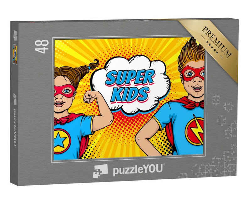 puzzleYOU Puzzle Pop-Art-Comic mit Mädchen und Junge, 48 Puzzleteile, puzzleYOU-Kollektionen Comic