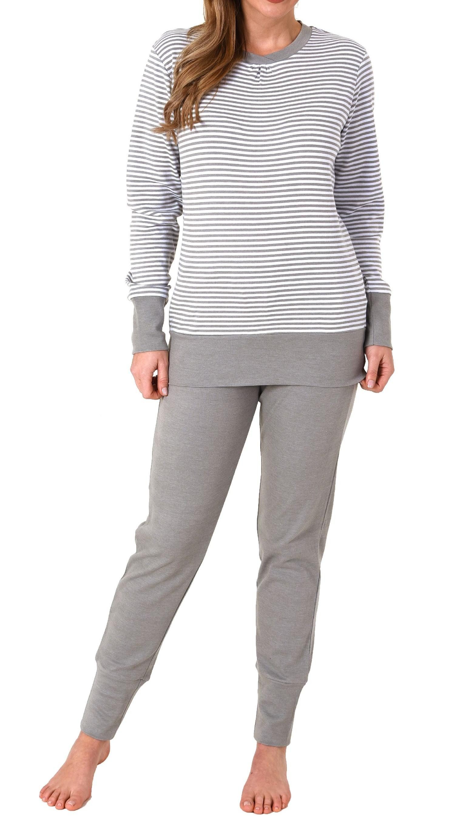 Pyjama Kuscheliger Damen Pyjama langarm Schlafanzug mit Bündchen