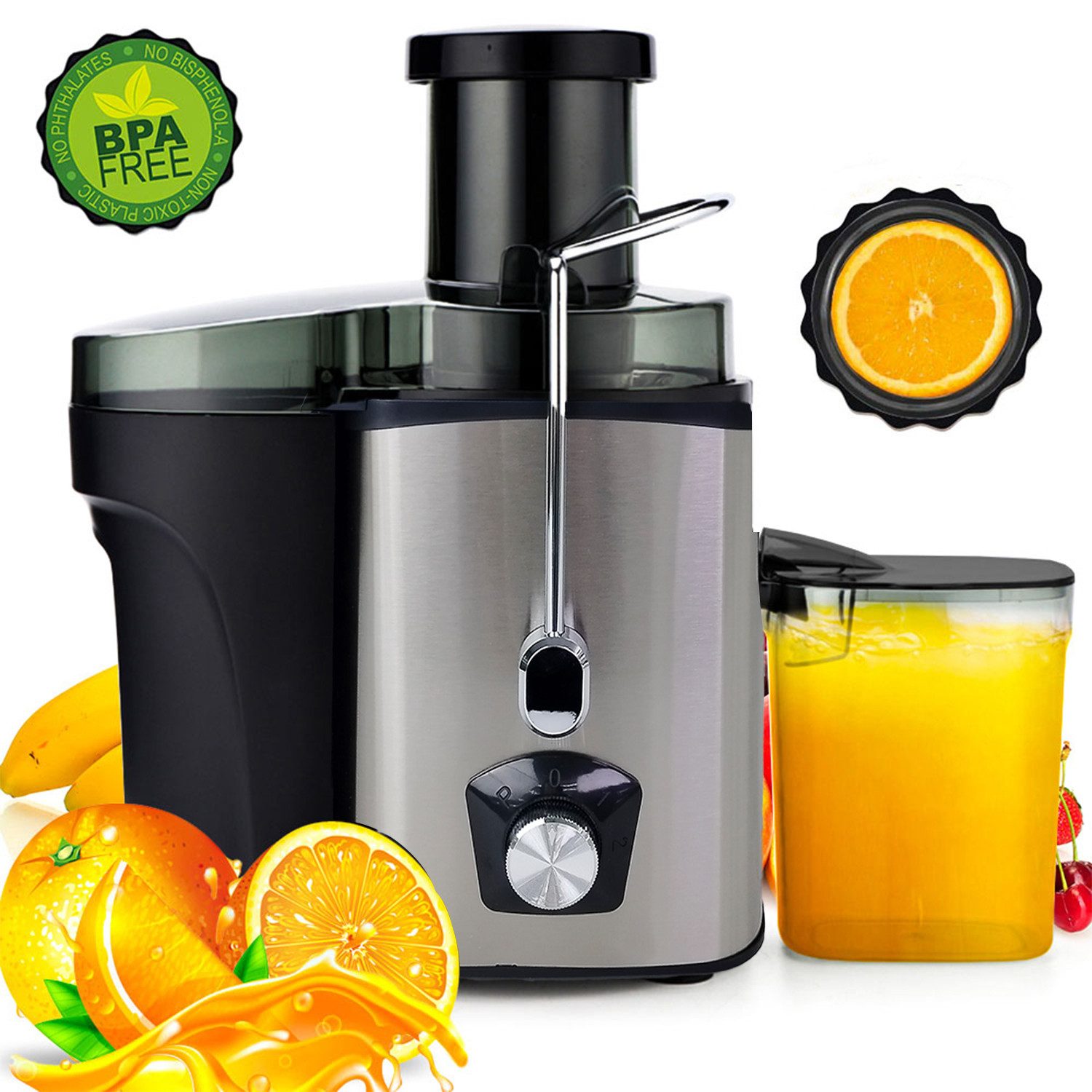 Forrlite Соковижималки Соковижималки für Obst und Gemüse, Соковижималки aus Edelstahl, 600,00 W, elektrische Saftpresse,75mm Füllöffnung und 3 Geschwindigkeiten