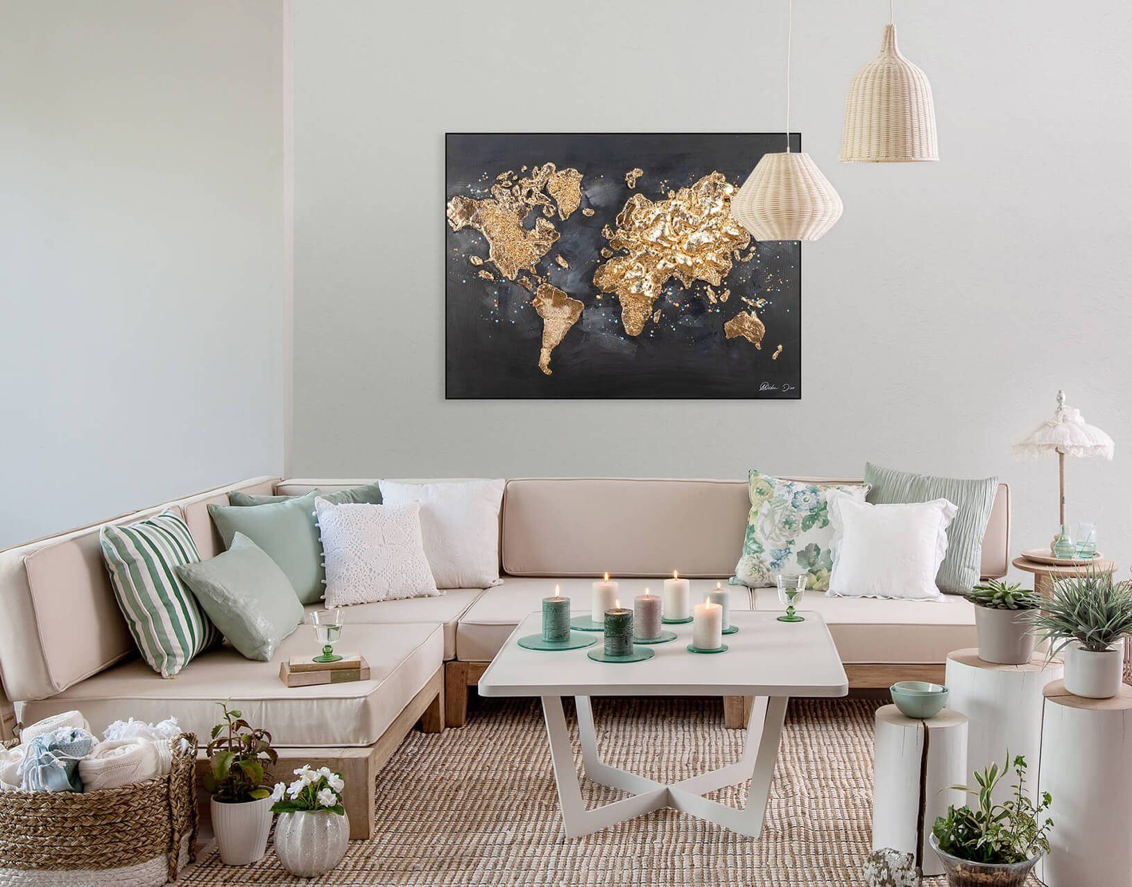 KUNSTLOFT Gemälde Welt die 100% HANDGEMALT um Wandbild Leinwandbild Wohnzimmer cm, Reise 100x75