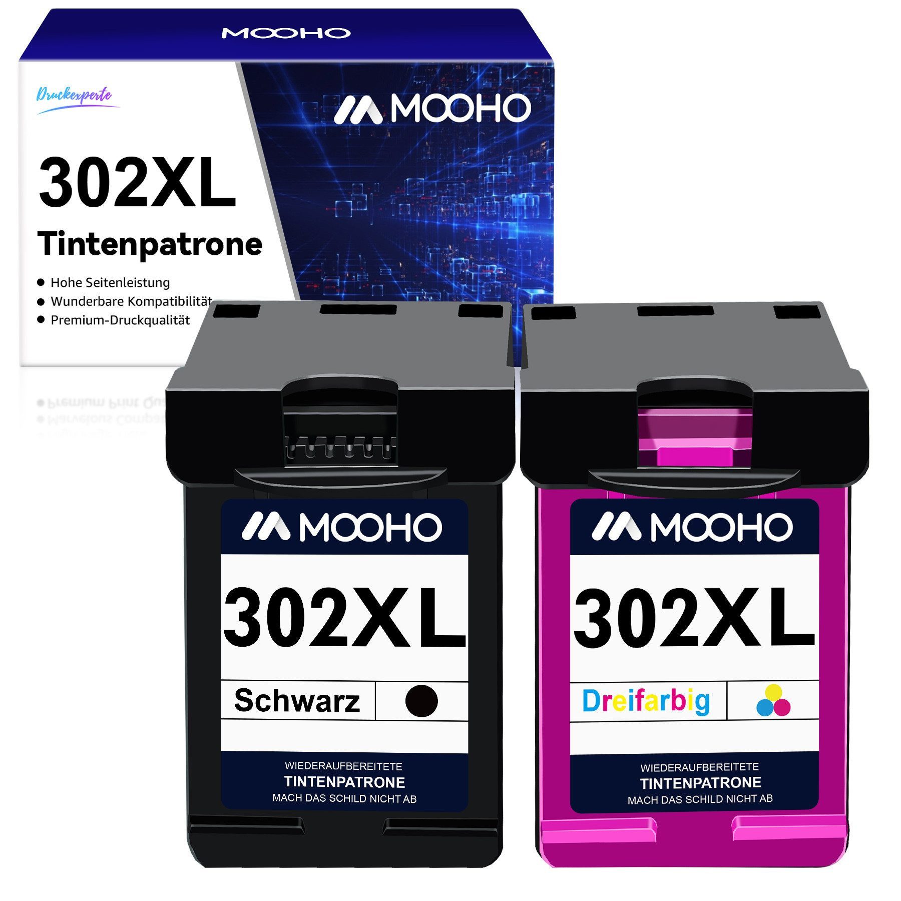 MOOHO ersetzt für HP 302XL 302 XL Tintenpatrone (Envy 4520 4522 4524 4525 4527 OfficeJet 3830 3831 3832 3833 3834 3835 4652 4655 4658 5220 5230 5232, 2-tlg., Kompatibel Deskjet 1110 2130 2132 2134 3630 3633 3634 3636 Drucker)
