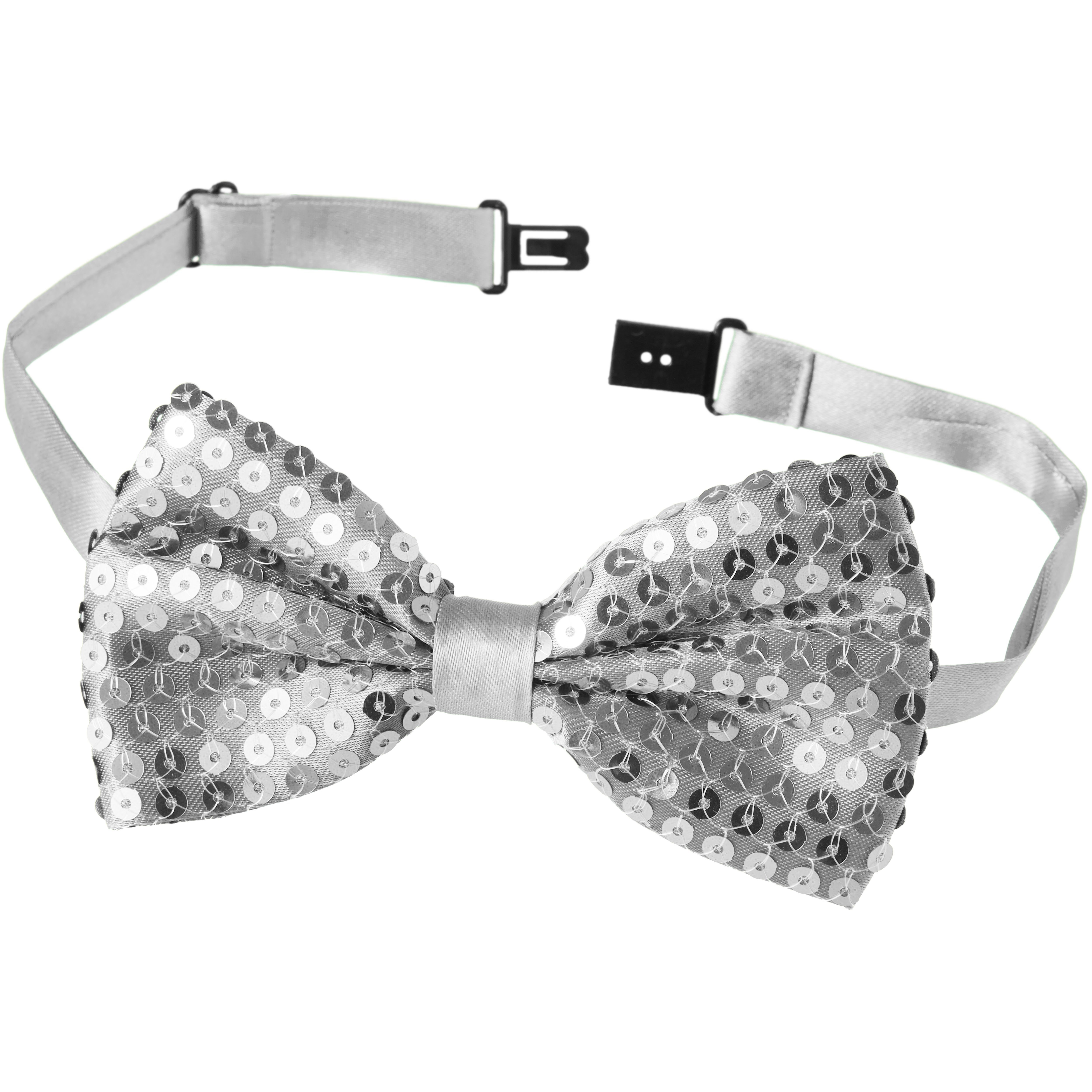 dressforfun Fliege Querbinder, Leicht & angenehm zu tragen, Maße (BxH): ca. 12,5 x 6,5 (Schleifenbinder, 1-St., Konfektionsgröße 0 in silber) Unisex-Fliege in Einheitsgröße, Verzierung mit glänzenden Pailletten