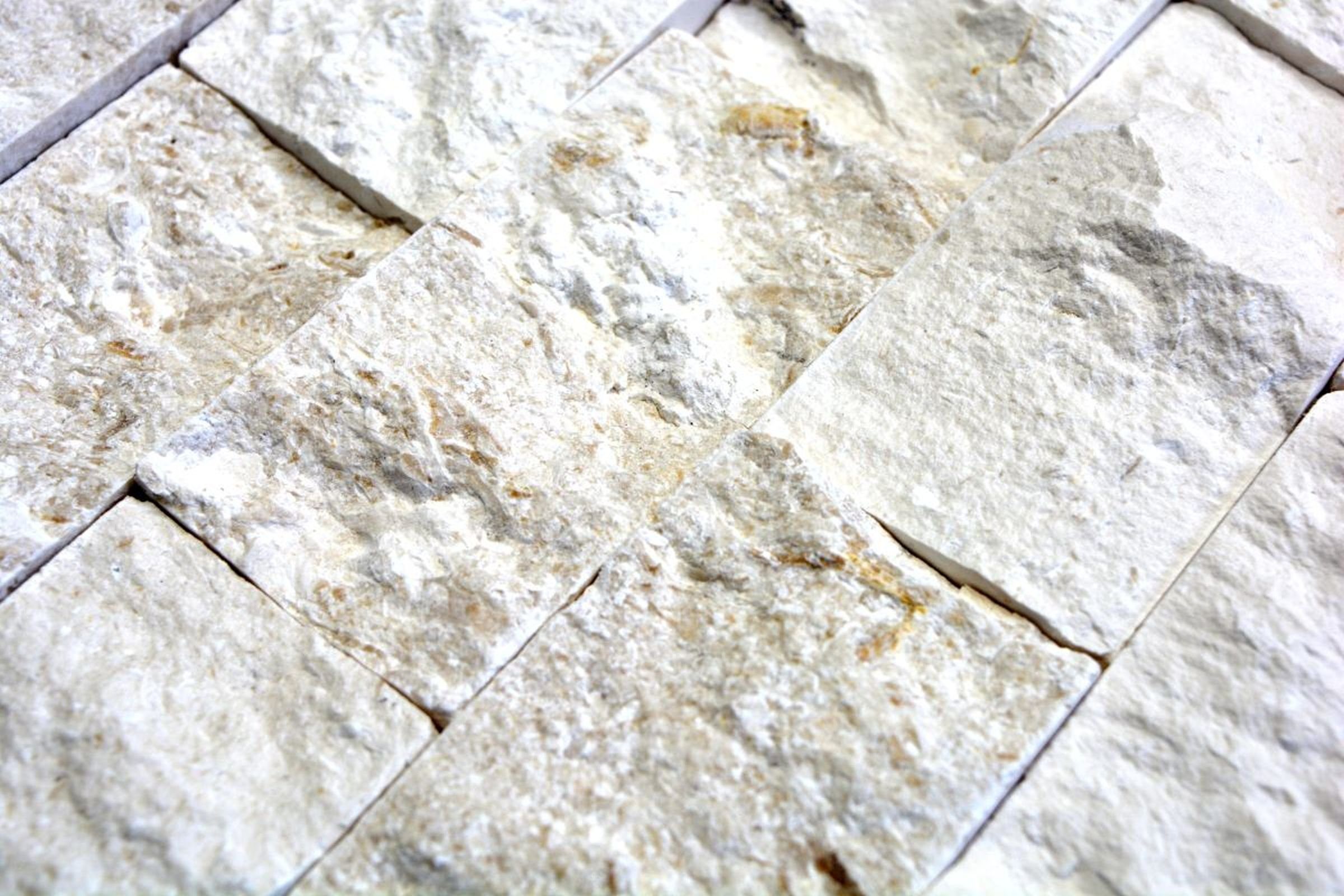Mosani weiß Naturstein Mosaikfliesen creme Mosaik Splitface Kalkstein Steinwand