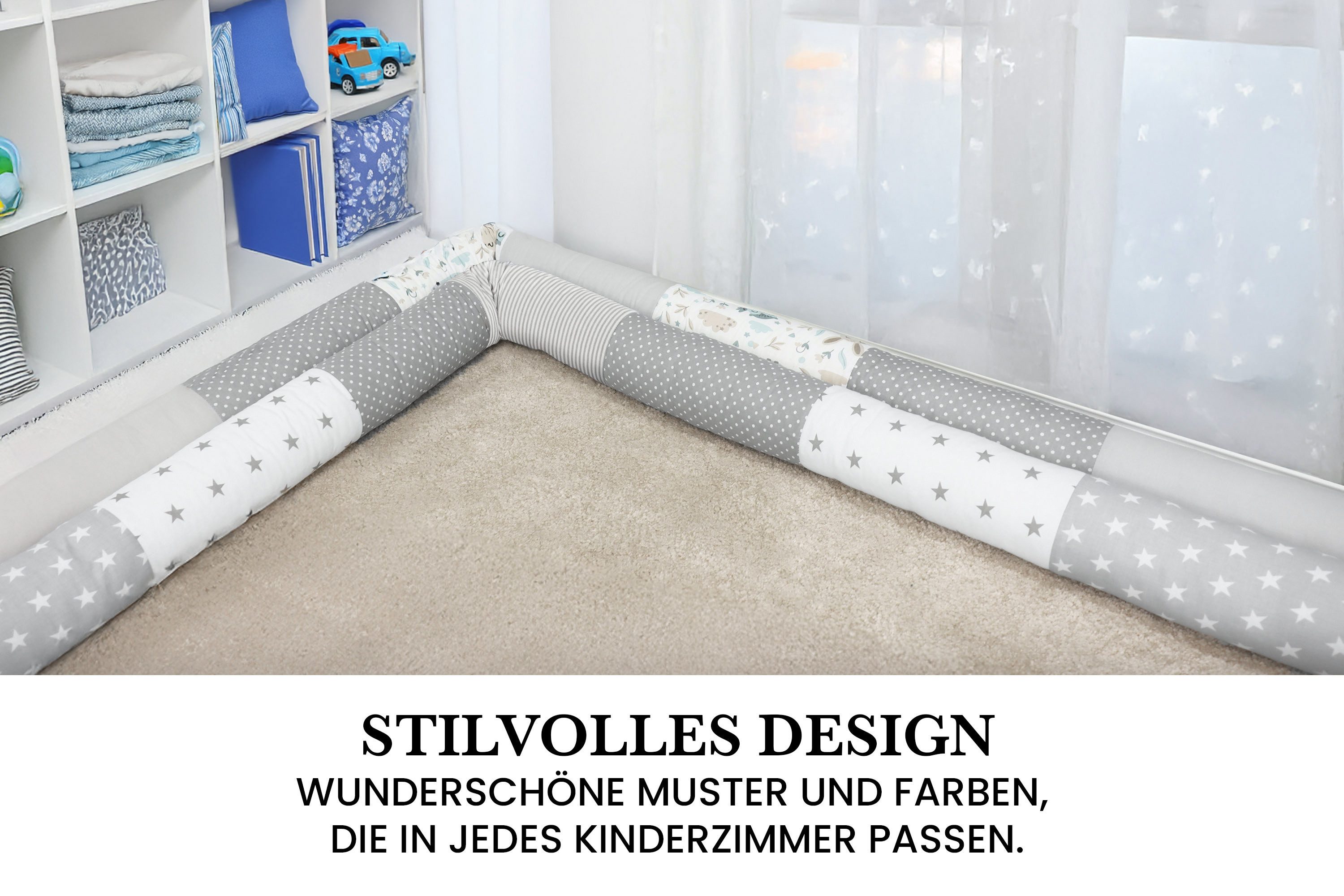 Amilian Nestchenschlange Bettschlange 210cm - Seitenschläferkissen - Nestschlangen, (Nestchenschlange für Kinderbett, Nestchen, Bettumrandung als Kopfschutz, Kantenschutz für Ihr Babybett), Nestchen - Bettumrandung als Kopfschutz - Kantenschutz für Babybett