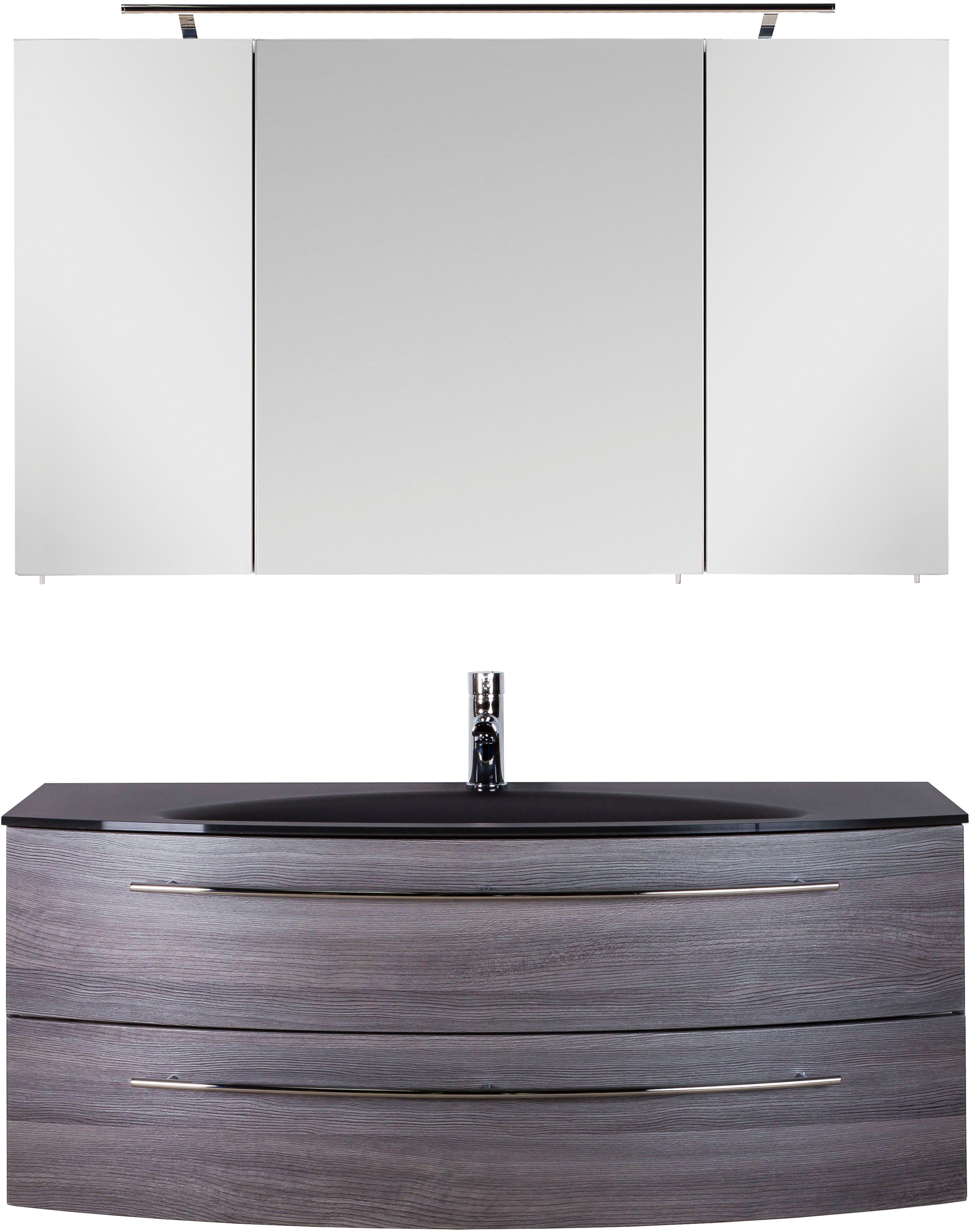 MARLIN Badmöbel-Set 3040, (2-St), Breite 120 cm, Spiegelschrank mit  LED-Beleuchtung, Waschtisch-Unterschrank mit Glas-Waschtisch