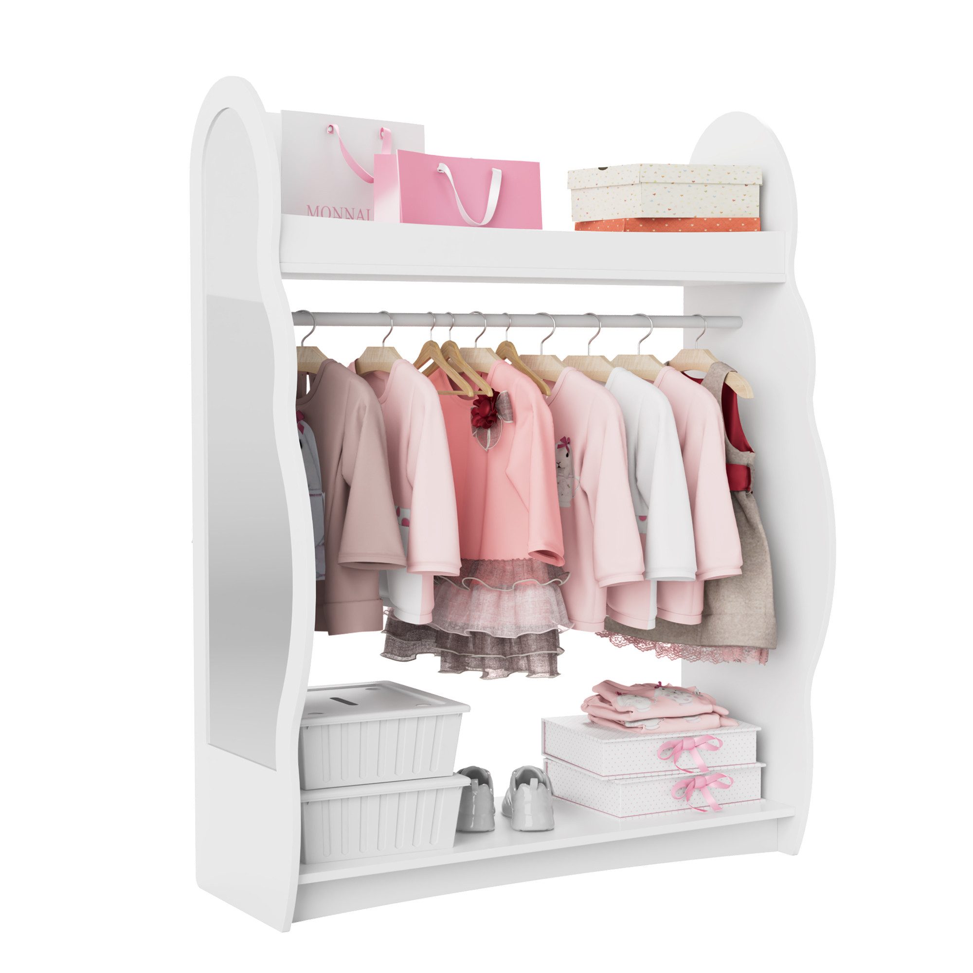 radelldar Kinderkleiderschrank Kleiderständer mit Kleiderstange (1-St) mit Spiegel & 2 Haken, Holz