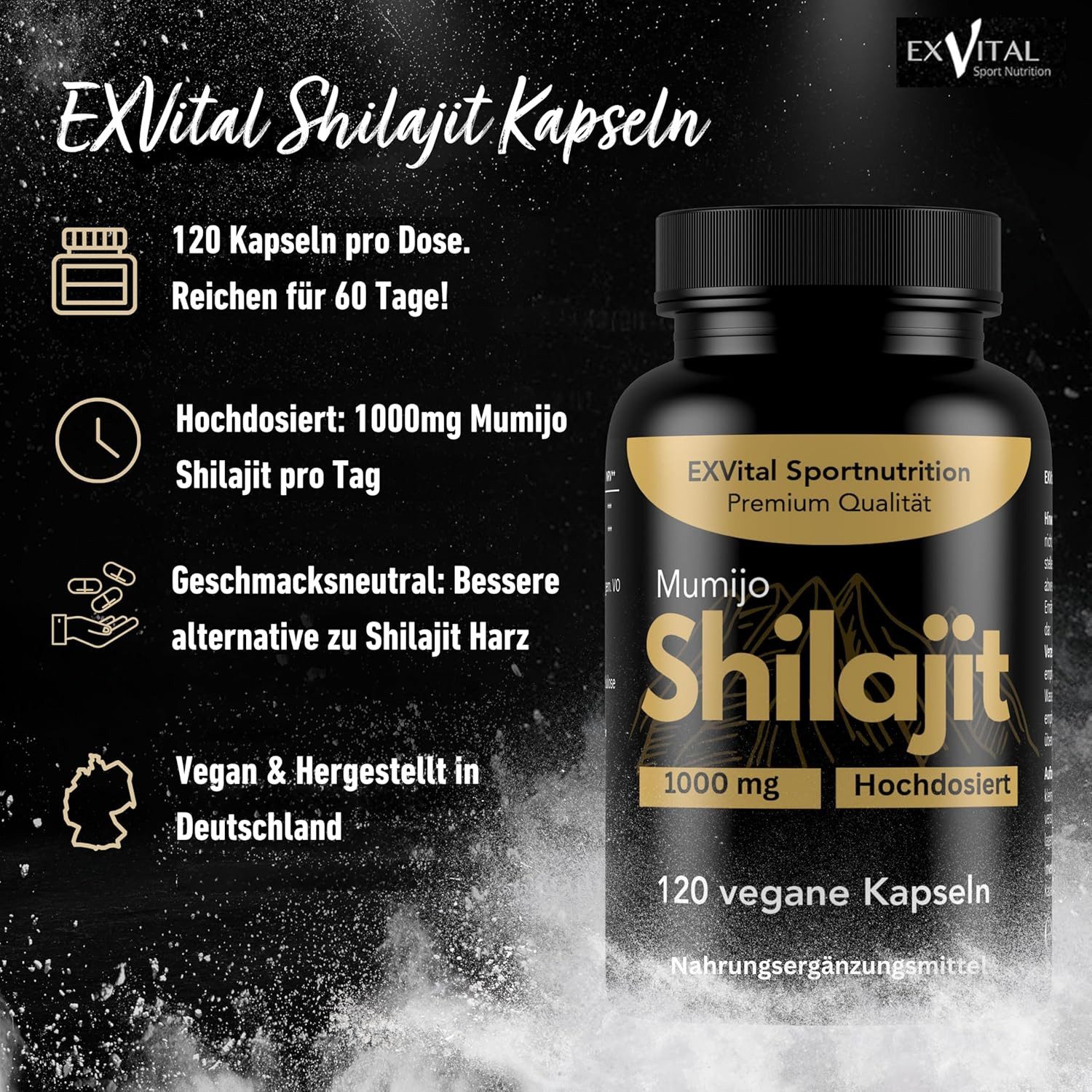 Mumijo Shilajit Kapseln. Original aus dem Himalaya, 80% Fulvinsäure. Kapseln, 120 St., 74 g