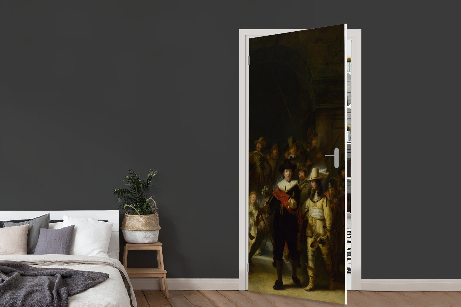 75x205 Türtapete Nachtwache Gemälde Fototapete van für Tür, Rijn, bedruckt, von (1 MuchoWow cm Die Rembrandt Türaufkleber, - St), Matt,