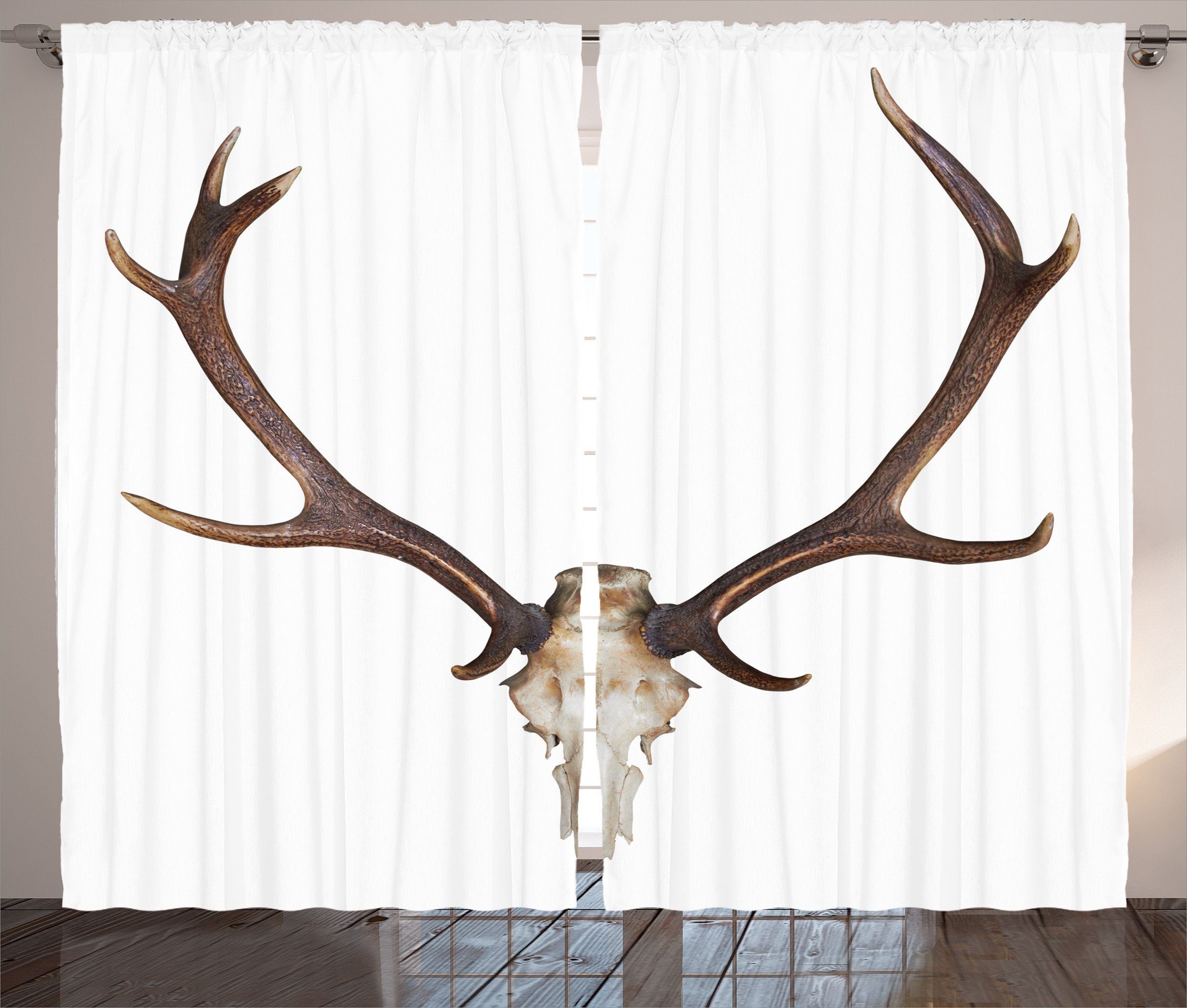 Gardine Schlafzimmer Kräuselband Vorhang mit Schlaufen und Haken, Abakuhaus, Hirsch Antlers Skeleton Hunter