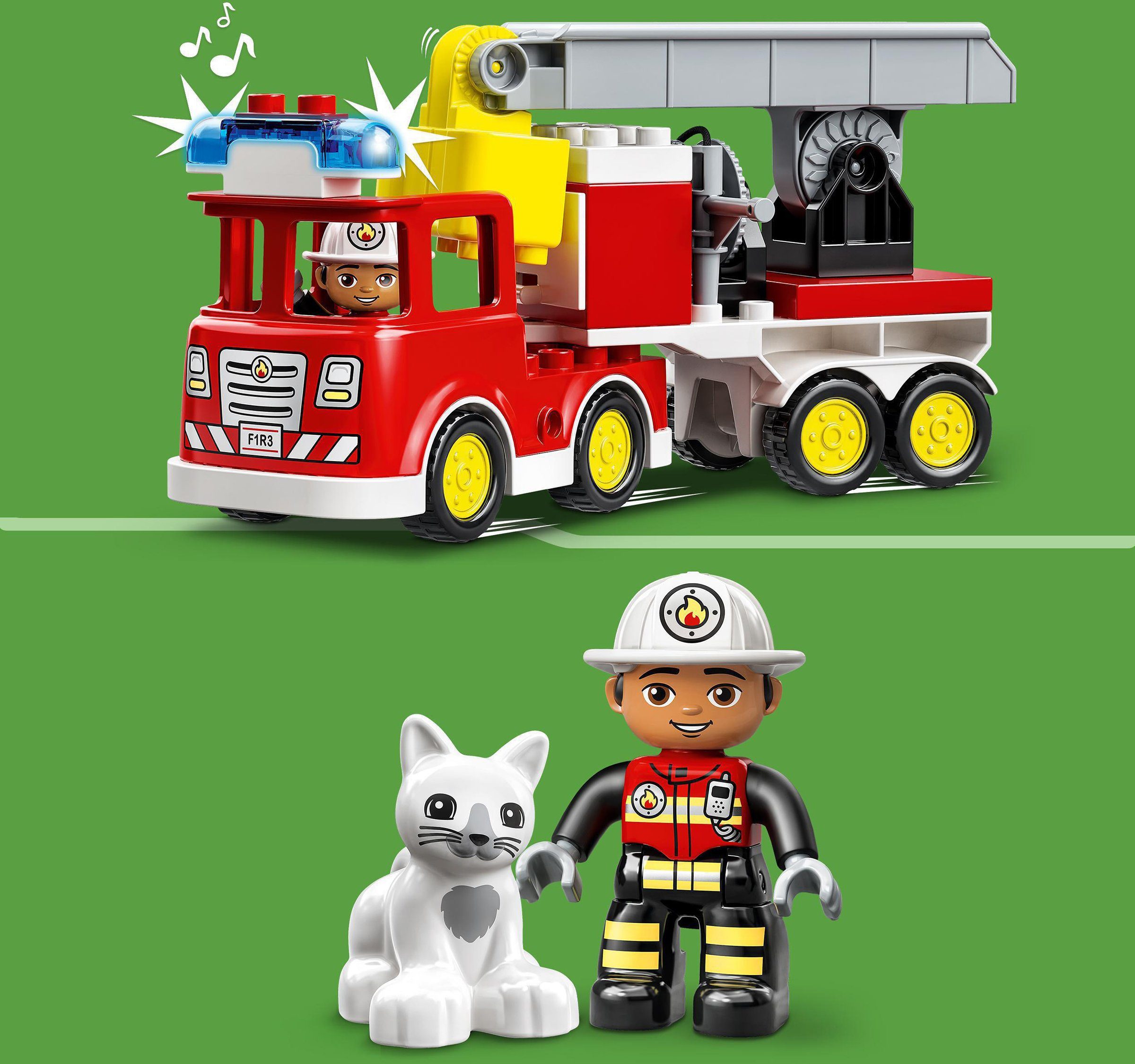 LEGO® Licht; und (21 LEGO® Sirene Konstruktionsspielsteine Feuerwehrauto Made DUPLO, mit St), (10969), Europe in