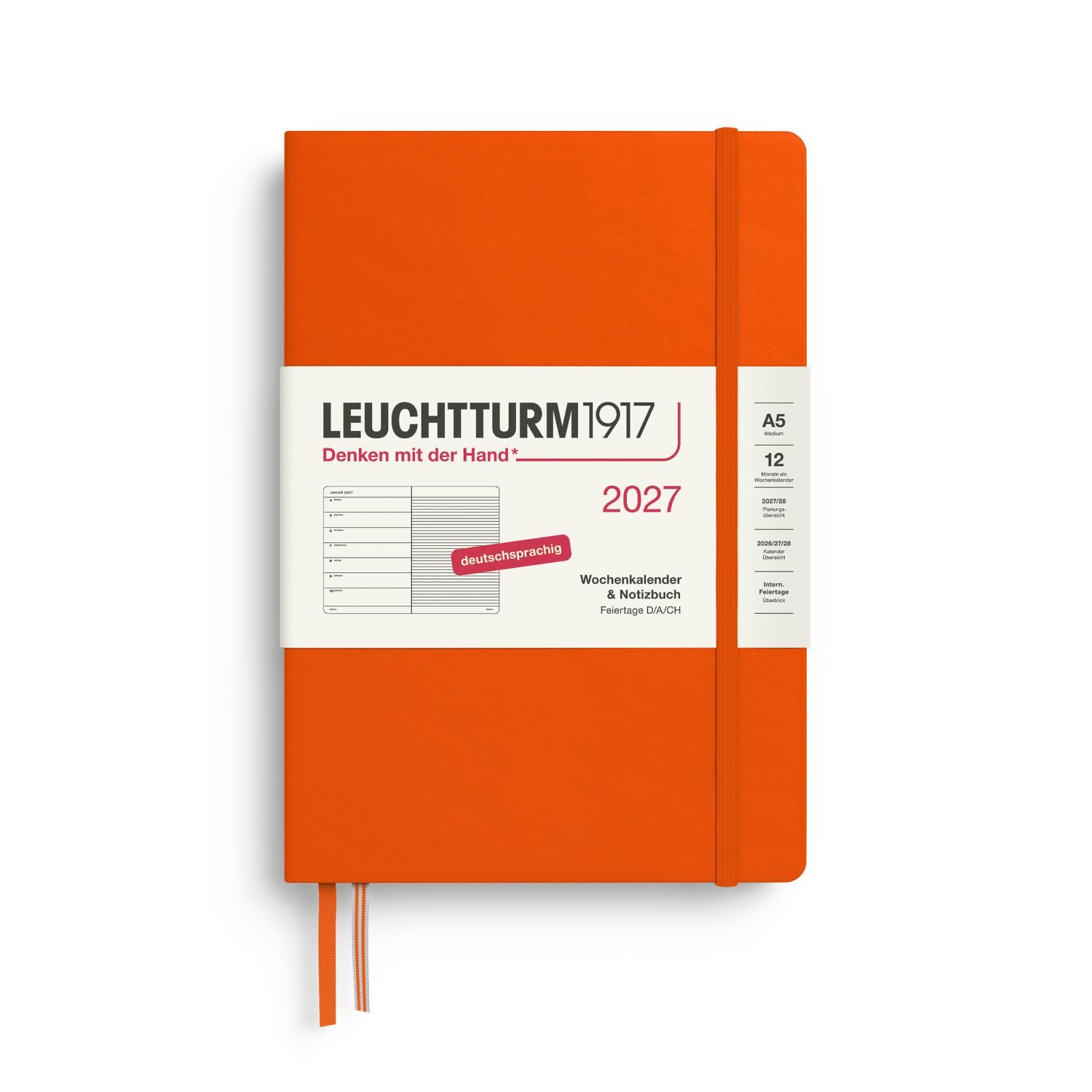 Leuchtturm1917 Taschenkalender Wochenkalender 2027 & Notizbuch Medium A5 Hardcover Pumpkin