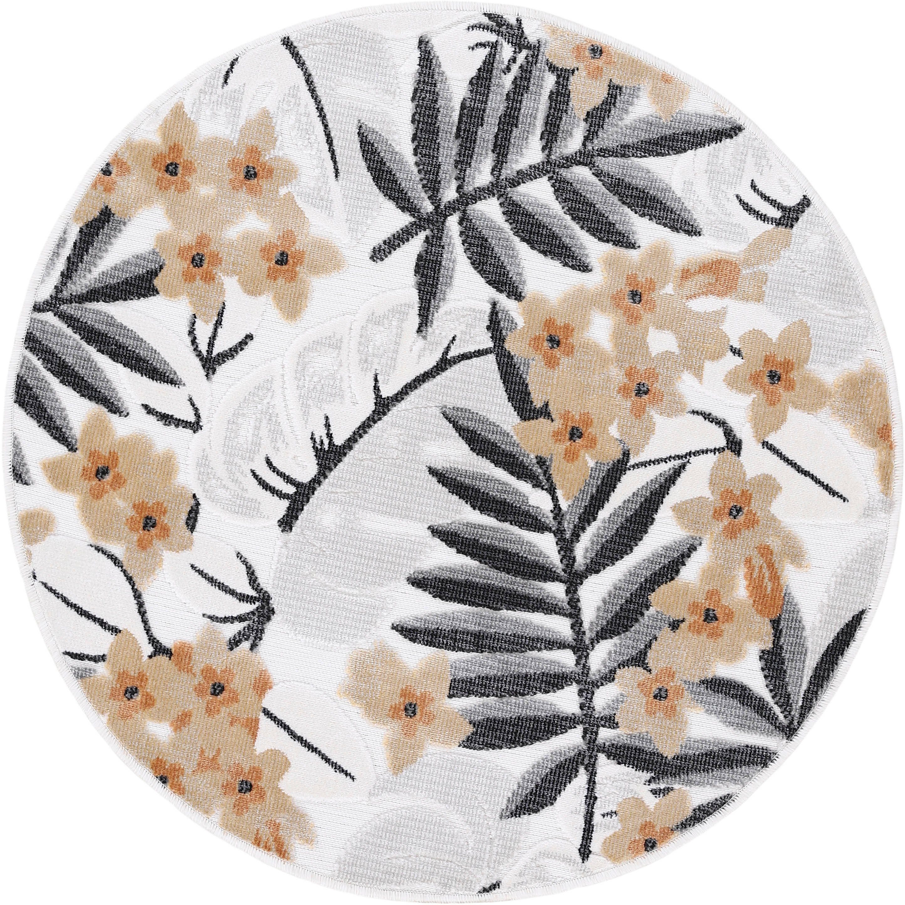 Floral Palmenblätter, Höhe: Teppich 102, Motiv- carpetfine, Deja Hoch-Tief 4 Effekt robustes rund, Flachgewebe, mm,