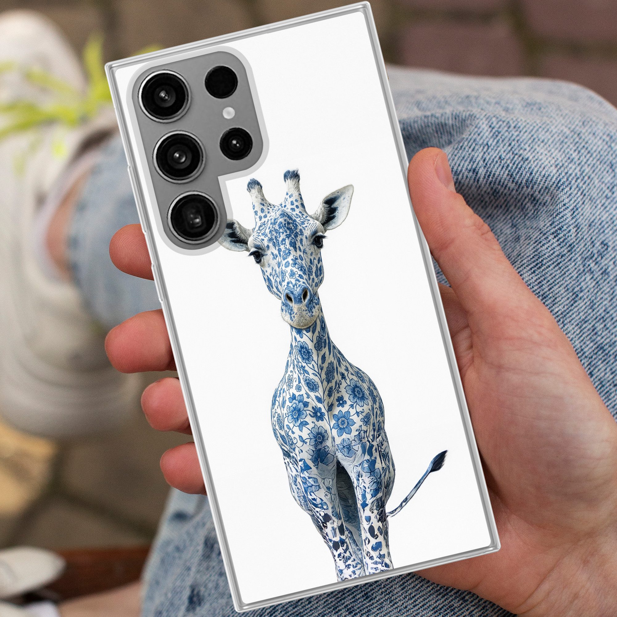 MuchoWow Handyhülle für Samsung Galaxy S23 Ultra Giraffe - Delfter Blau - Tiere - Minimali