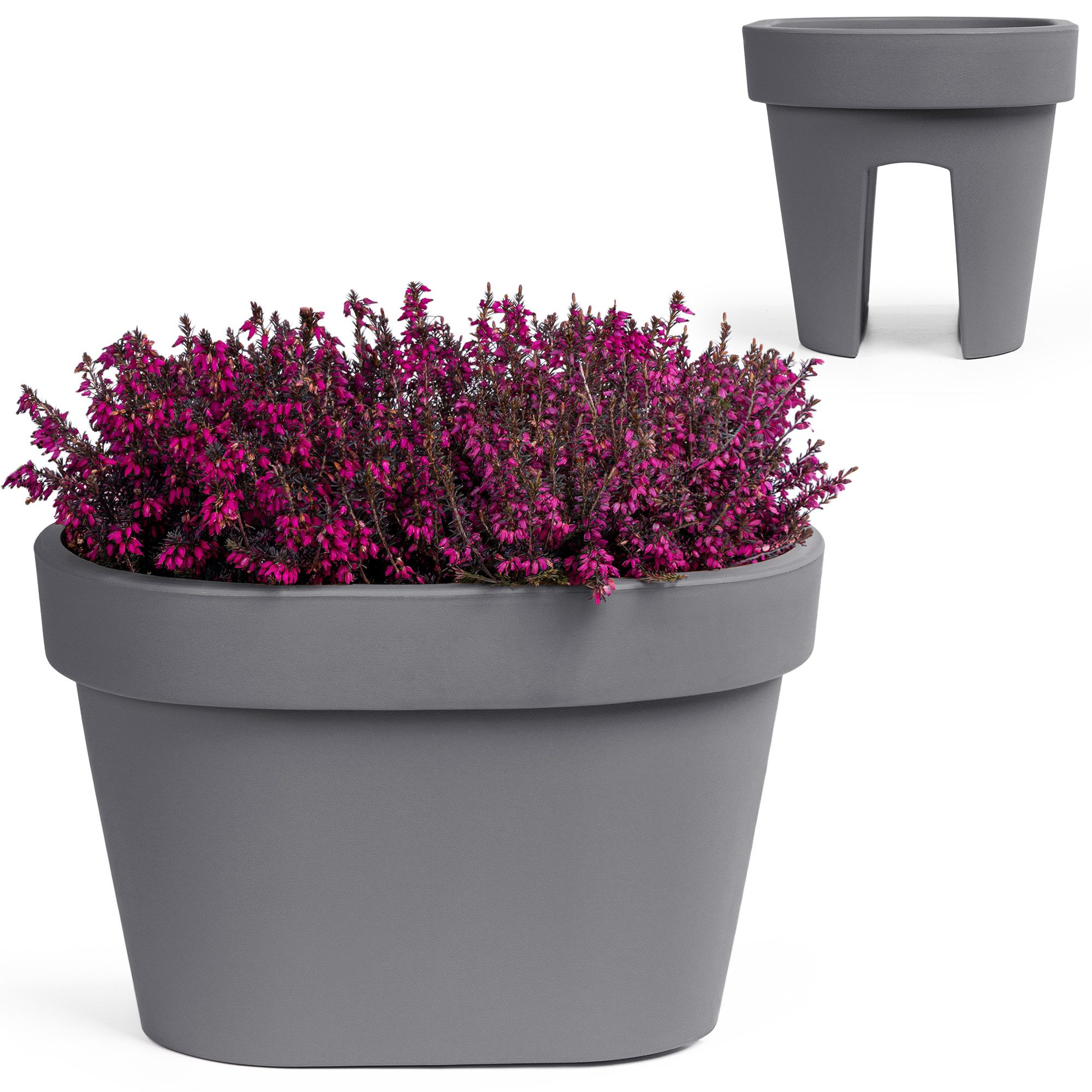 KONZEPT Blumenkasten für Balkongeländer, Geprägtem Rand, 12,3 L, Leicht, Rostbeständig, UV-beständig, Verrottungsbeständig, 40 x 27 cm