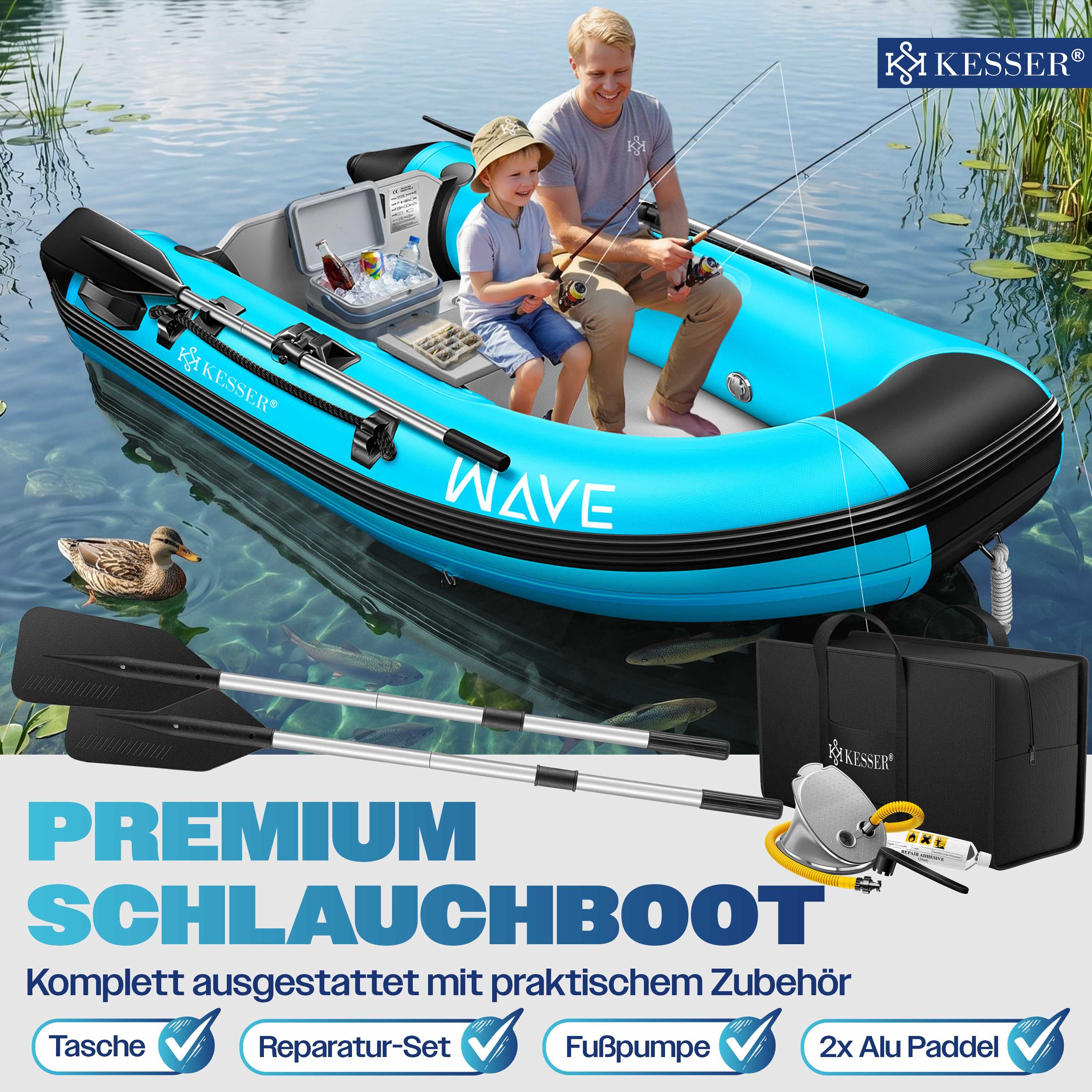 KESSER Schlauchboot aufblasbares Paddelboot für 2 Personen, motorisierbar, 2,30m, WAVE Motor geeignet
