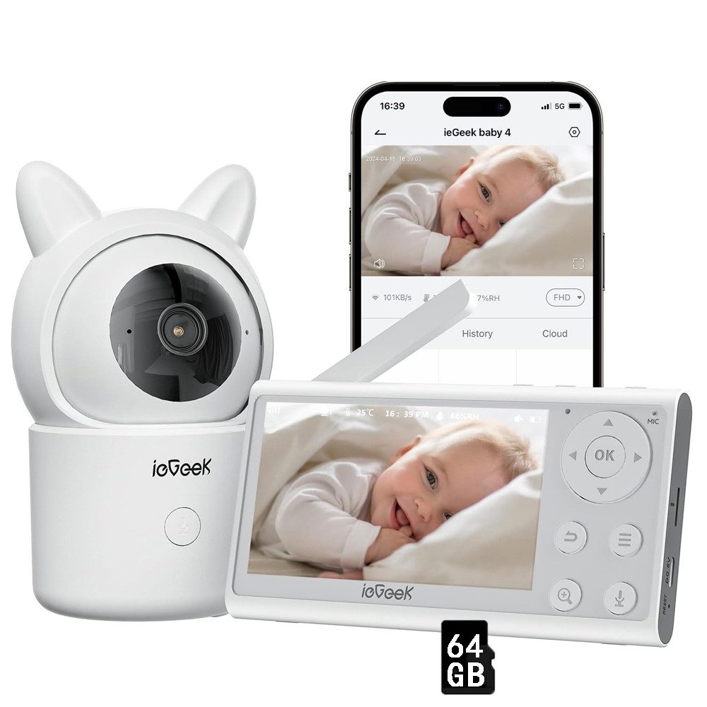 Video-Babyphone 4,3 Zoll Babyphone mit Kamera App Einstiegsmodell mit 64GB TF Karte