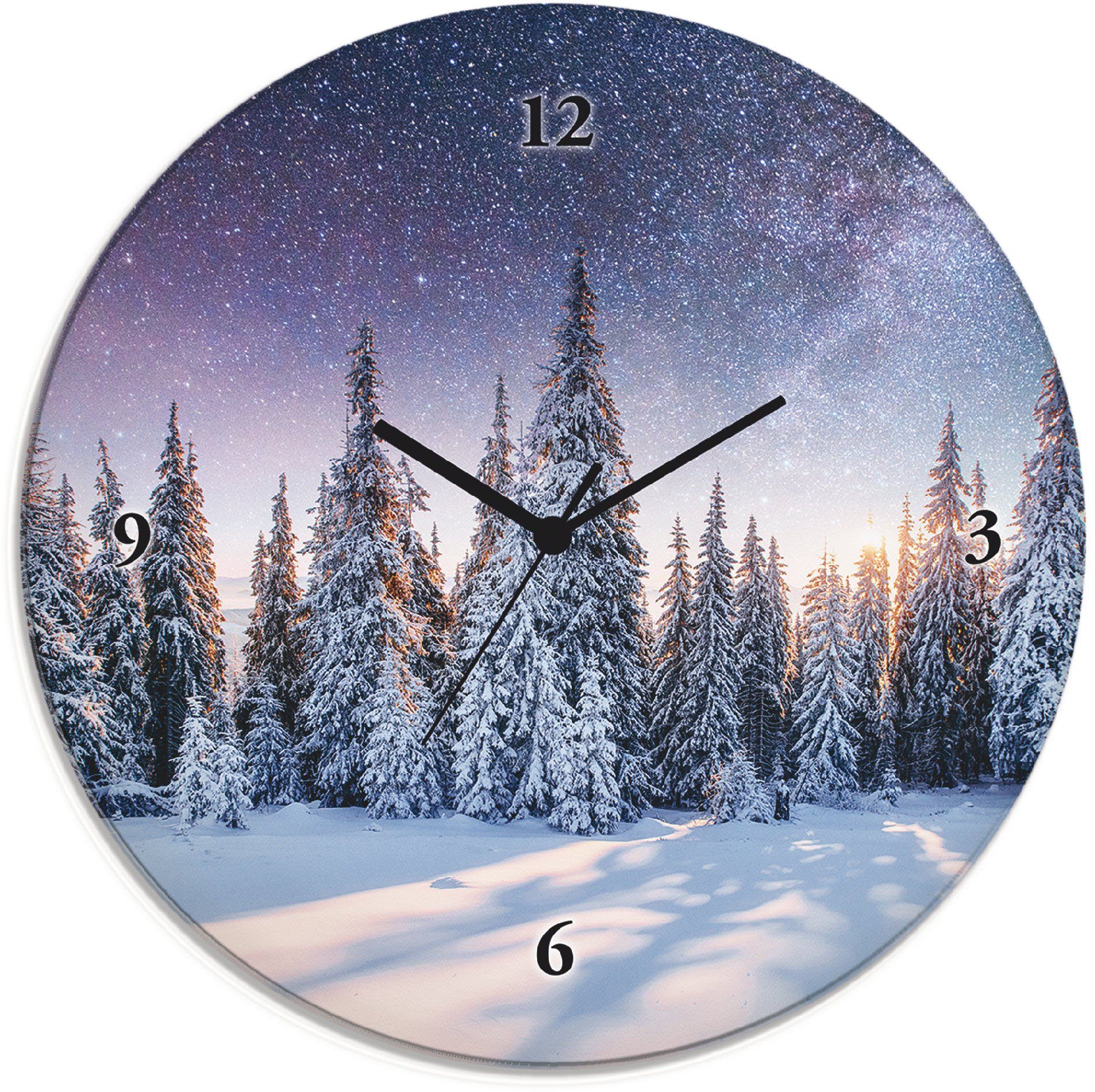 Artland Wanduhr Glasuhr rund Tannenwald im Schnee (wahlweise mit Quarz- oder Funkuhrwerk, lautlos ohne Tickgeräusche)