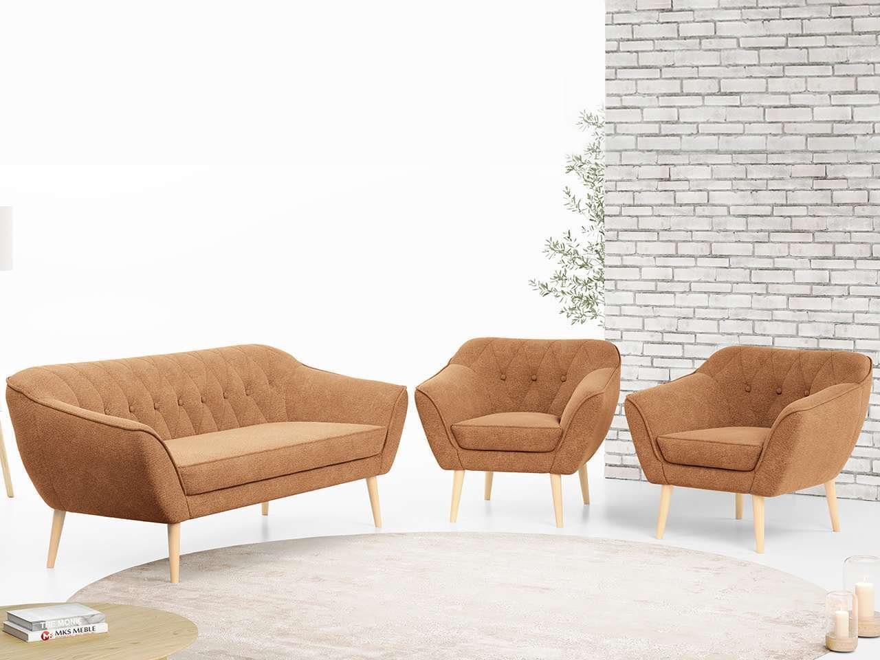 MKS MÖBEL Sofa PIRS 3 1 1, mit Relaxfunktion, Moderne Sofa Set, Skandinavische Deko Orange Matana