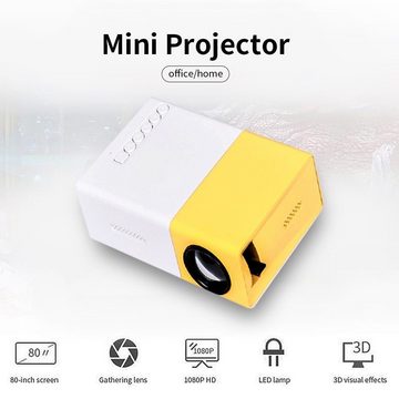 Gontence Mini-Portabler Projektor, 1080P-unterstützter Videoprojektor Mini-Beamer (3000:1, 1920 x 1080 px, Heimkino-Filmprojektor für Telefon, TV-Box, Spielmaschine)