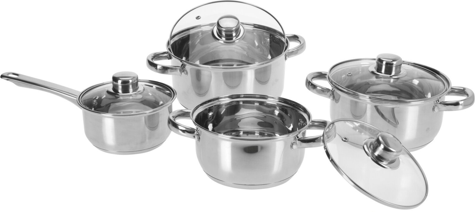 Koopman Topf-Set Kochtopfset Küchenset Edelstahl Silberfarbend 8 Tlg. Set, Aluminium (Set, 1-tlg., Packung), Silberfarbend, Gas, Kochset, Induktion, Elektro