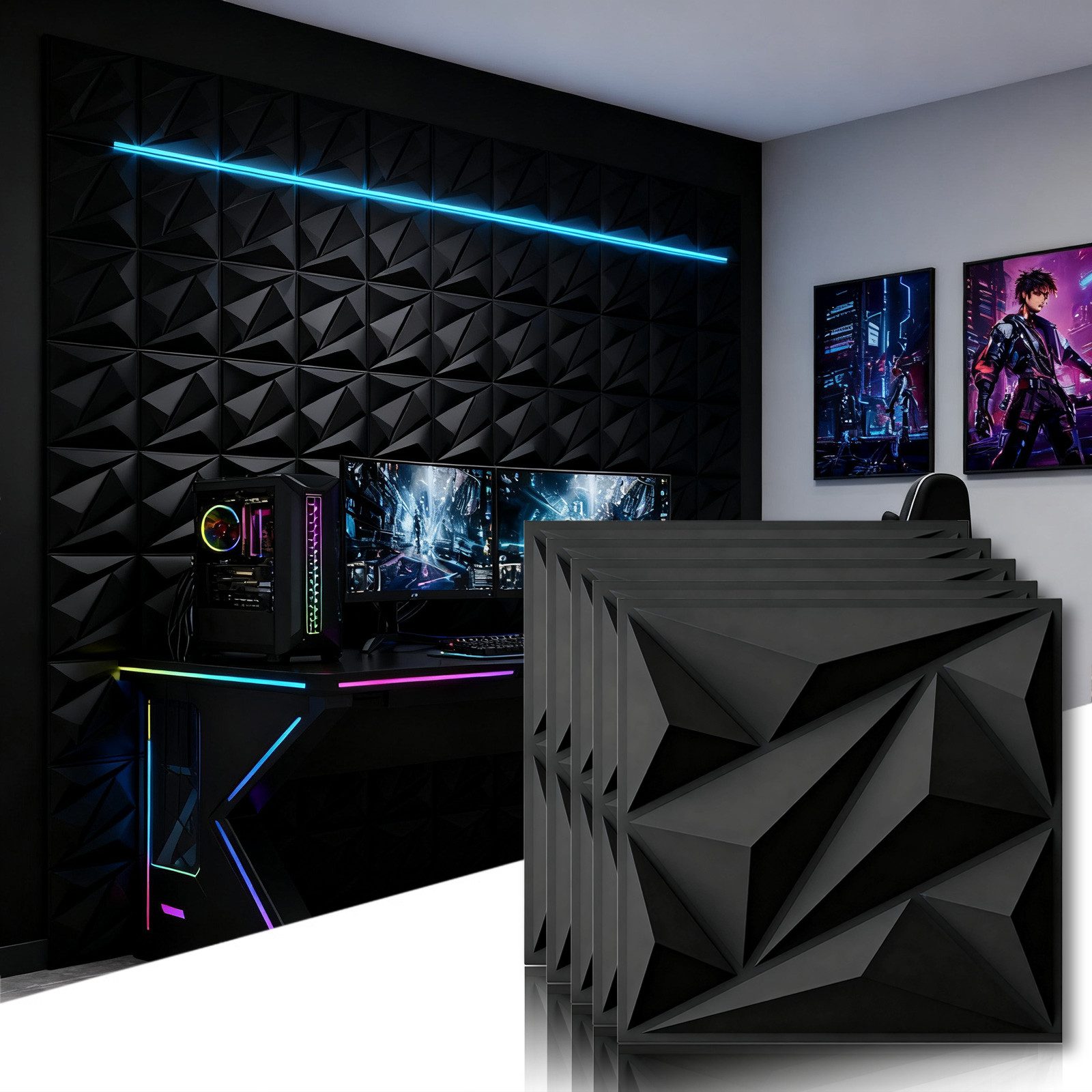 PFCTART 3D Wandpaneel 20 Stück 3D Wandpaneele Diamant Design – Hochsteifes PVC, 30×30 cm, 0,09 qm, (20-tlg., Nicht verformbar, leicht zu reinigen – für Wohnzimmer, Büro & Studio) Wasserfest, hitzebeständig & geruchsneutral – langlebig & recycelbar