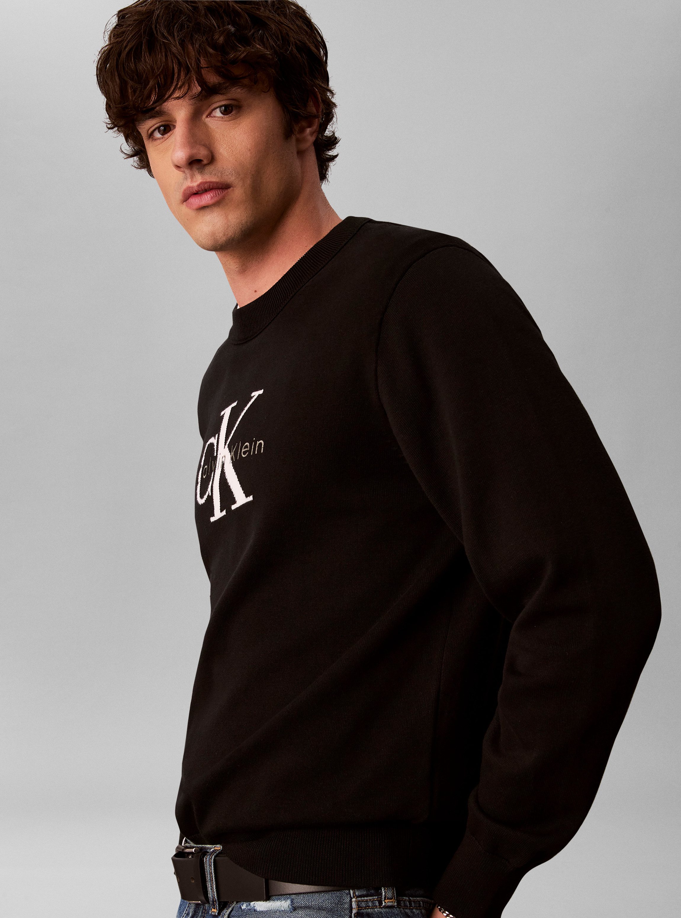 Calvin Klein Jeans Rundhalspullover COTTON MONOLOGO Regular fit mit Rundhalsausschnitt
