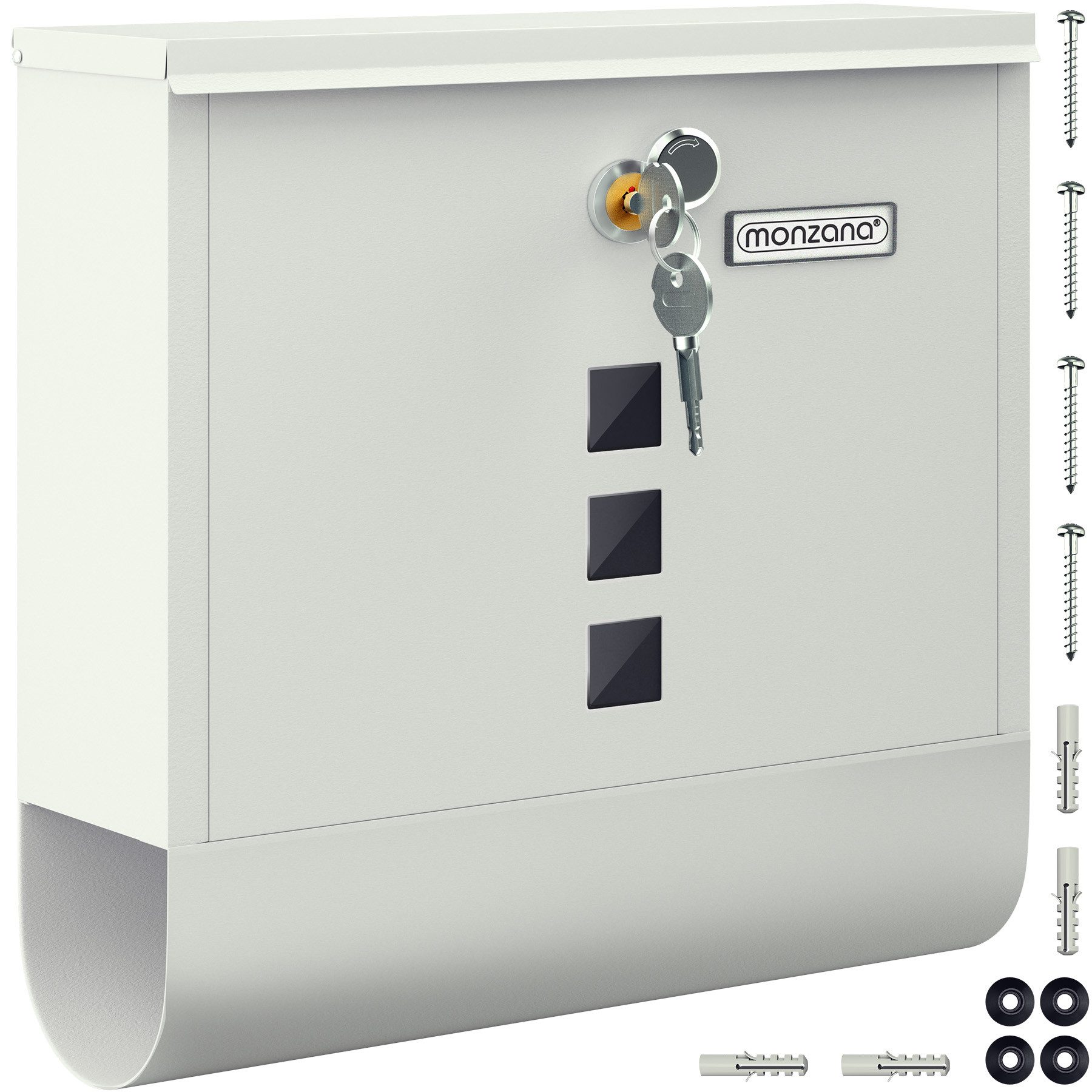 monzana Wandbriefkasten, Weiß Stahl mit Zeitungsfach Kreuzschloss Sichtfens günstig online kaufen