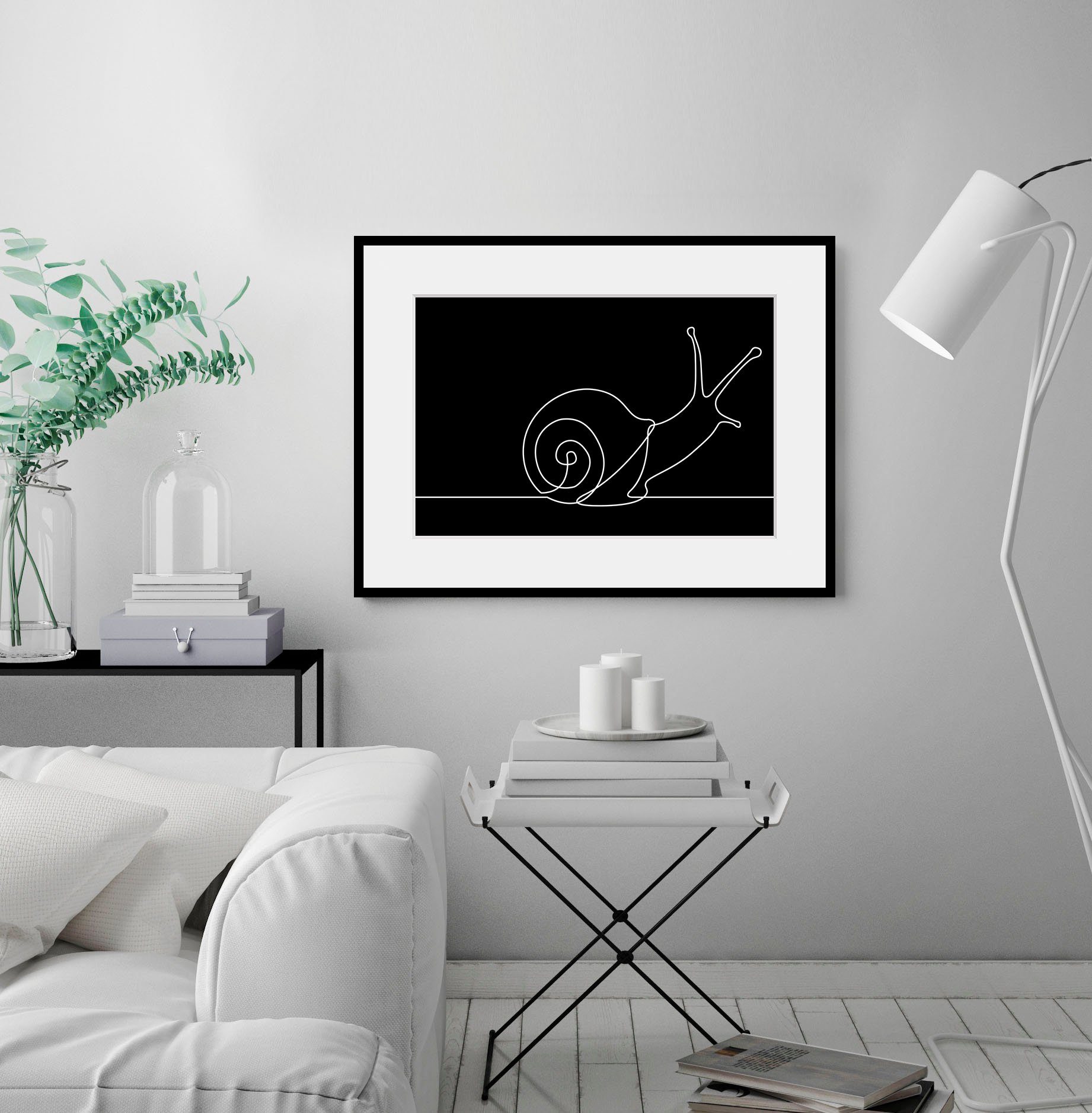 queence Bild Happy, Abstrakt, Figuren, Schwarz-Weiß, Tiere (1 St), HD Premium Poster-Druck inkl. Holzrahmen