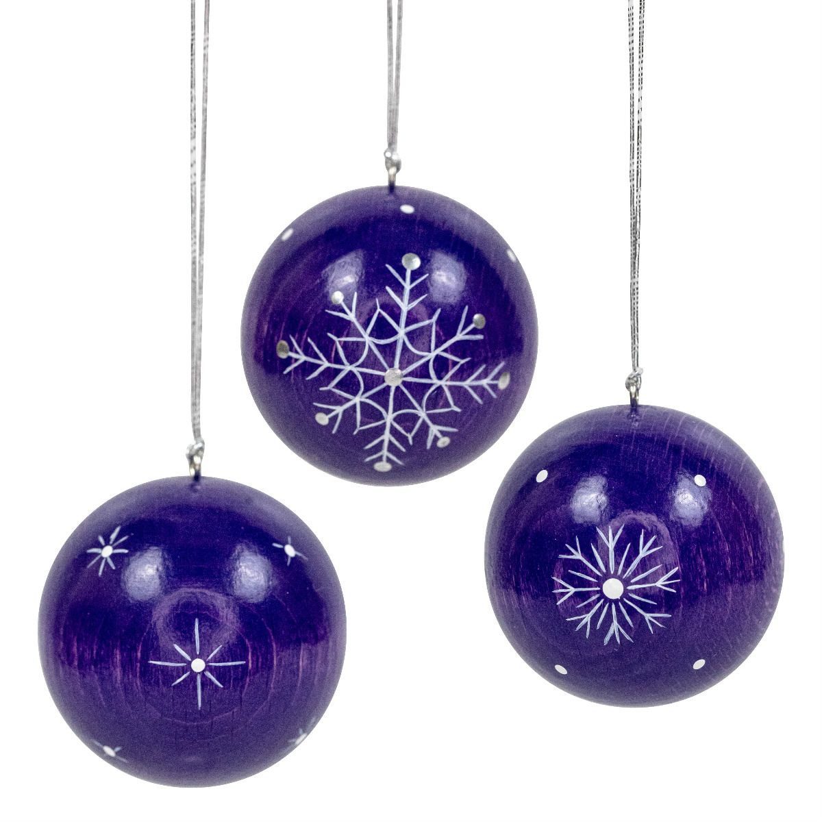 Dekofigur Uhlig - Weihnachtskugeln lila mit Kristallen, 3 Stück 4cm, handbemalt