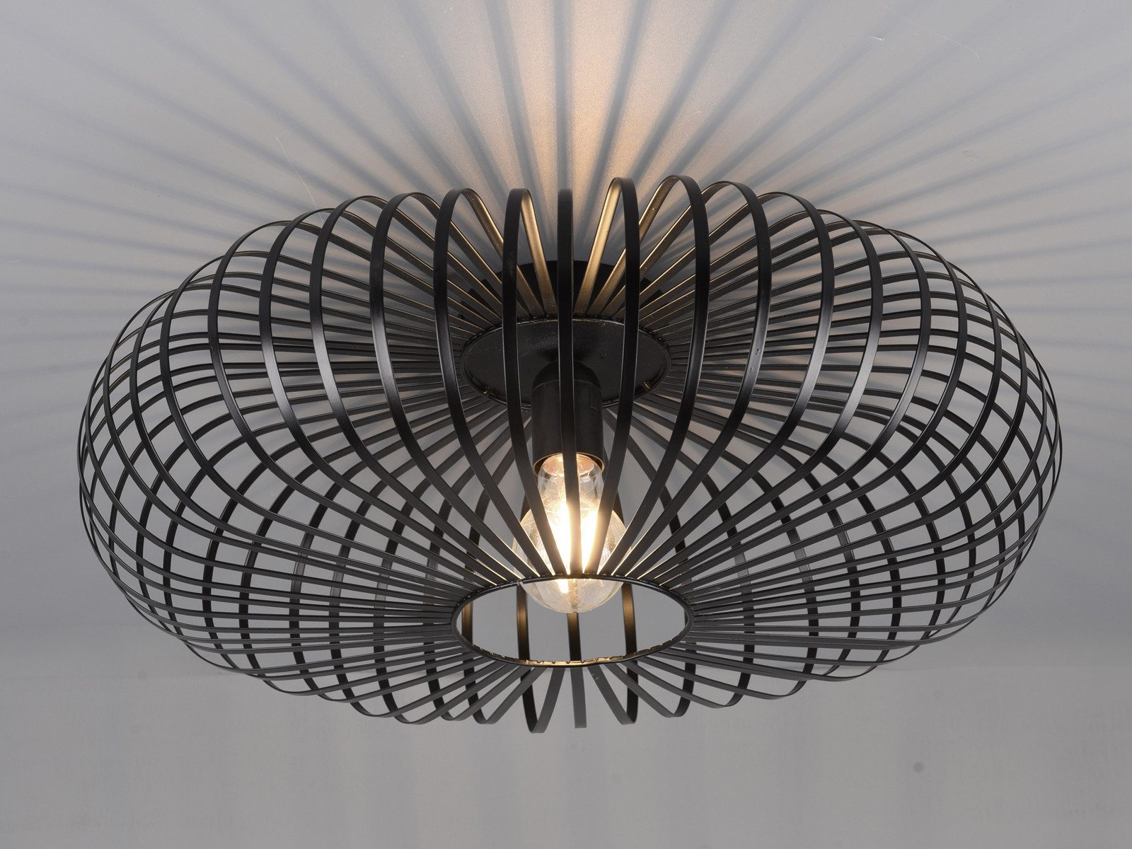 TRIO Leuchten LED Deckenleuchte, Dimmfunktion, LED wechselbar, Warmweiß, große Gitter-lampe Industrie-design für Treppenhaus Schwarz, Ø 50cm