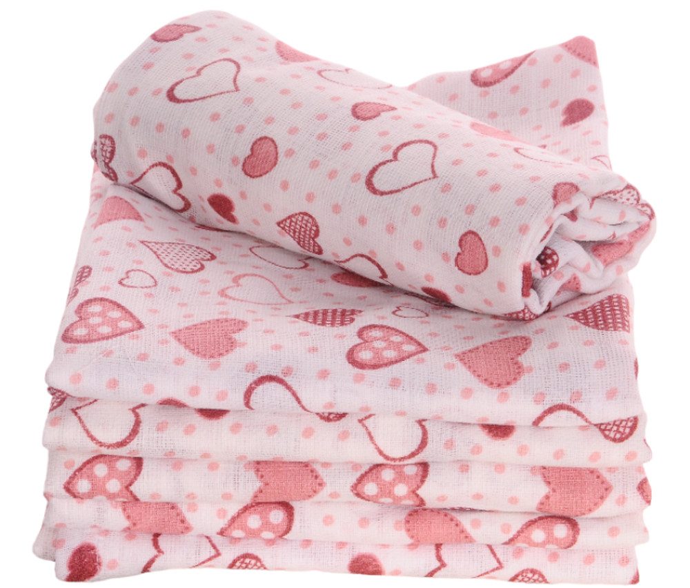 La Bortini Spucktuch Babytücher Baby Mullwindeln 10er Pack Mulltücher Schmusetücher, aus reiner Baumwolle, 68 x 78cm, mit Herzen Muster, atmungsaktiv