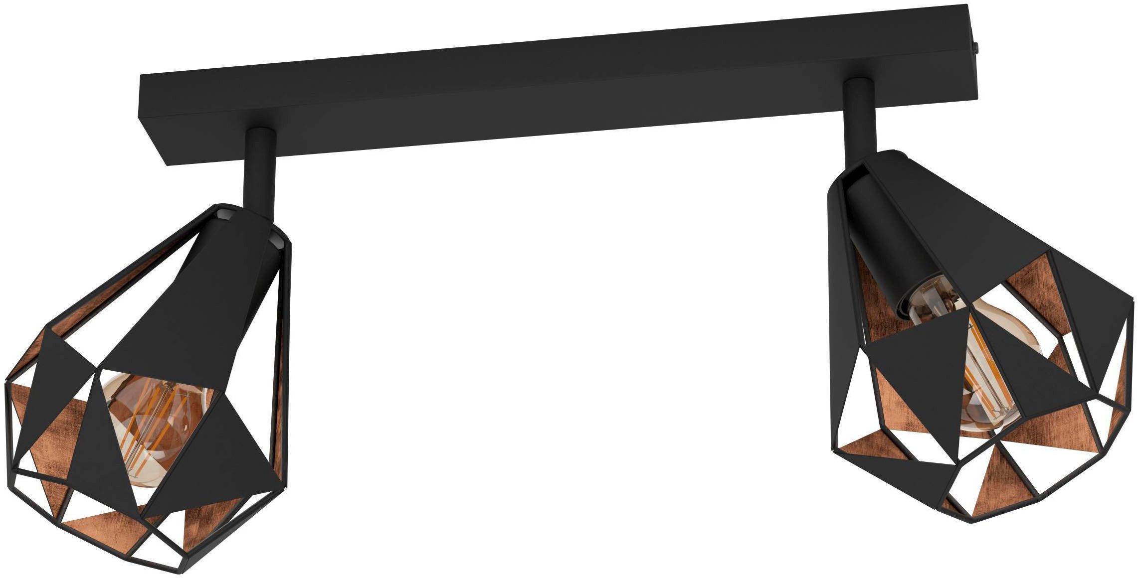 EGLO Deckenleuchte Carlton 7 Deckenlampe, stahl, Vintage, Industrial Retro, E27, Lampe, ohne Leuchtmittel, CARLTON 7 - Schwarz, Kupfer - L42 x B16 x H25,5 cm - IP20