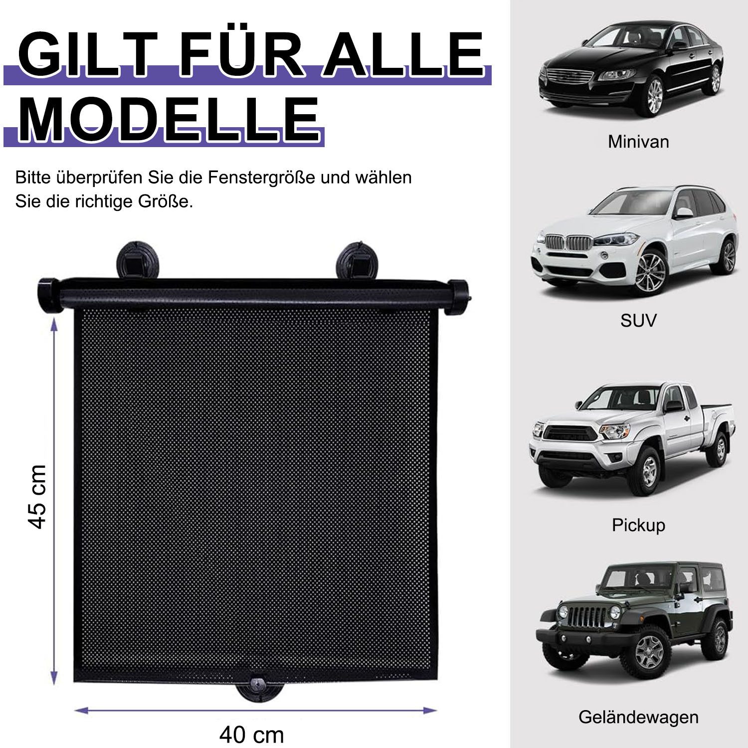 HEYHIPPO Car Sunshade Side Window Sun Visor Automatic Sunshade Curtain 2 Pieces, (Universal Sunshade with Suction Cup and Full Coverage, 40×45cm), Car Baby Blackout Curtains Black, Protect Privacy