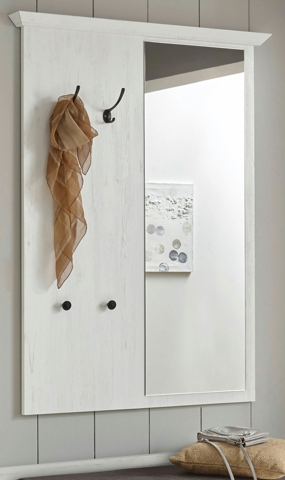 Furn.Design Garderobenpaneel Hooge (Wandgarderobe in Pinie weiß Dekor, 105 x 140 cm), Landhaus modern