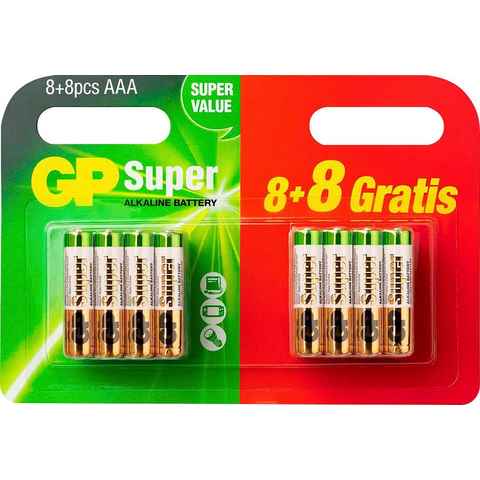 GP Batteries 16 Stück (8+8) AAA Micro Super Alkaline, 1,5V Batterie, (1,5 V, 16 St)