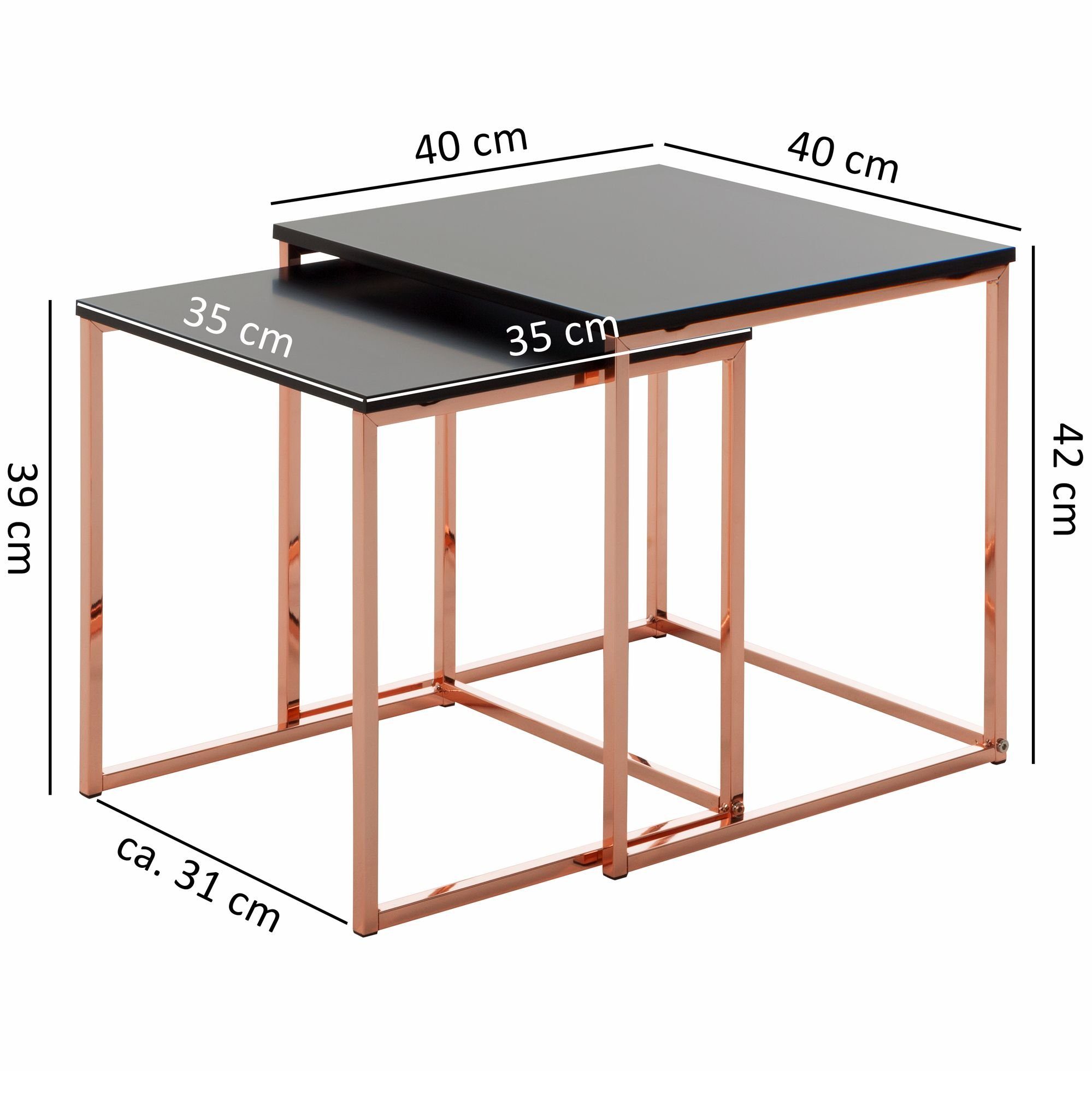 / Wohnzimmertisch / Beistelltisch zwei Set Kupfer, Couchtisch WL5.788 aus (Schwarz Metall), MDF Satztisch Tischen, Wohnling