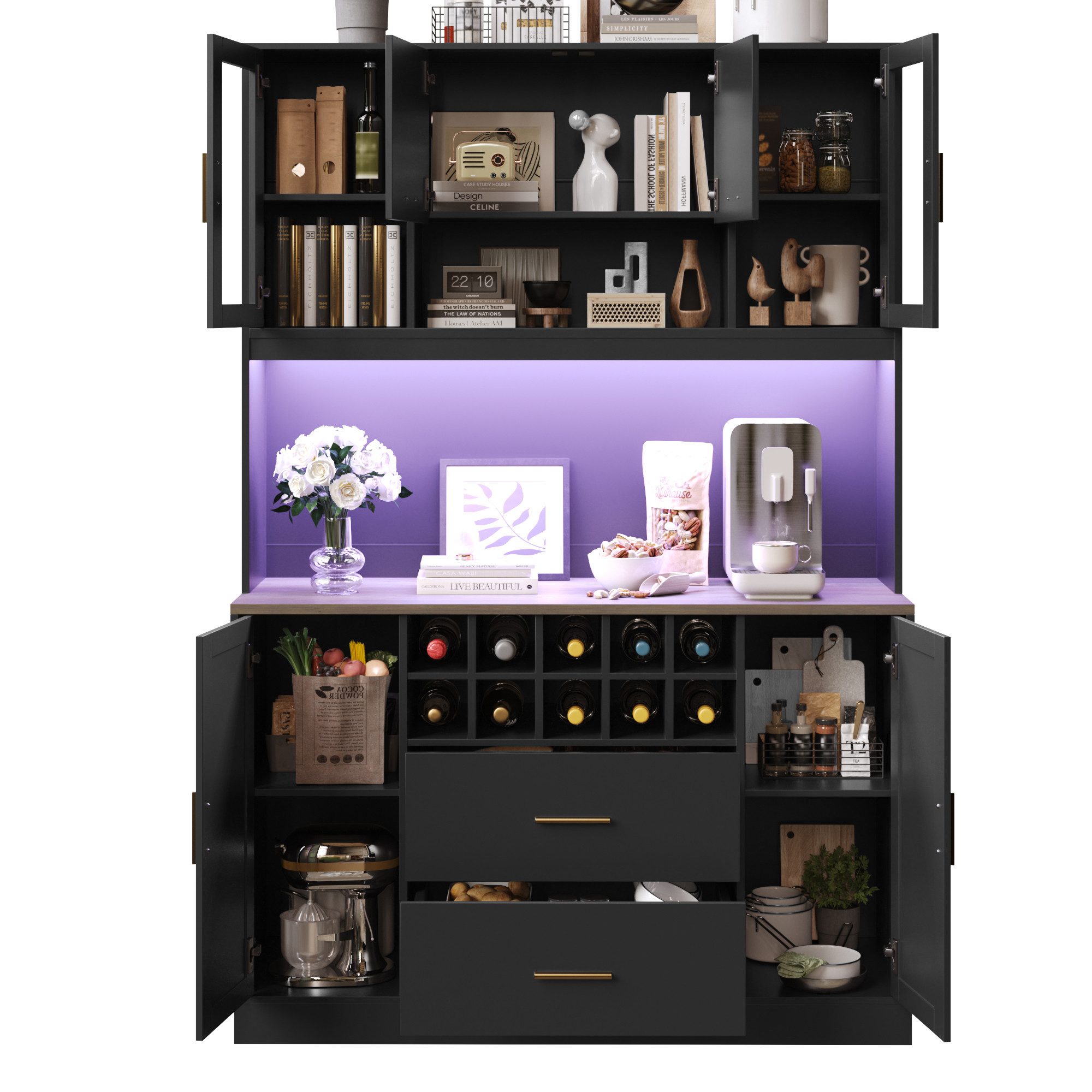 i@home Küchenbuffet Küchenhochschrank mit LED-Beleuchtung & Steckdose 6 Tür günstig online kaufen