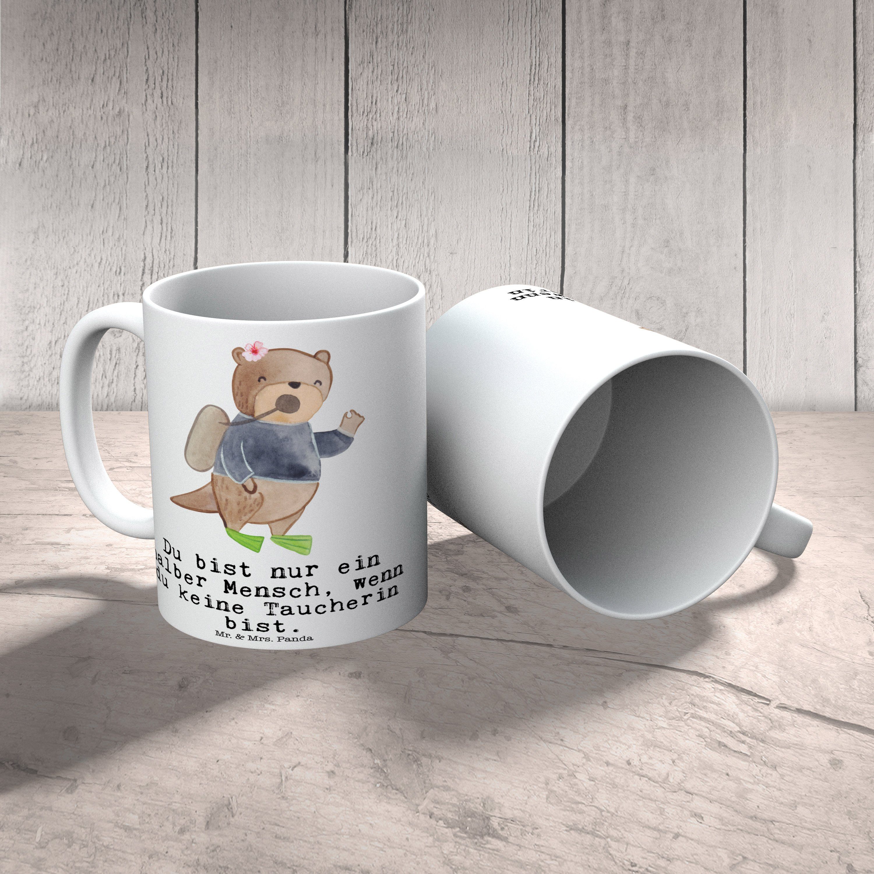 Ausbildung, Geschenk, Mrs. Keramik Tasse Gesche, Mitarbeiter, - & Mr. Weiß - Panda Taucherin Herz mit