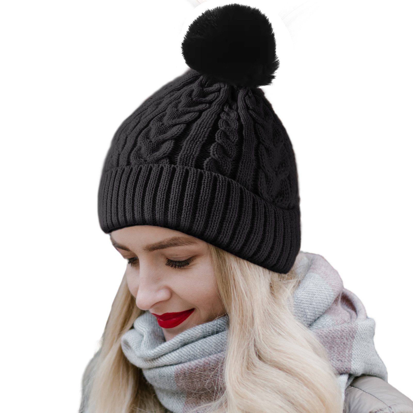 TAN.TOMI Strickmütze Beanie Damen Warm, Mütze Damen Herbst Winter Federnd (Strickmützen Mit Fleece Gefüttert) Wollmütze Damen Geeignet für Schule, Arbeit, Skifahren, Camping