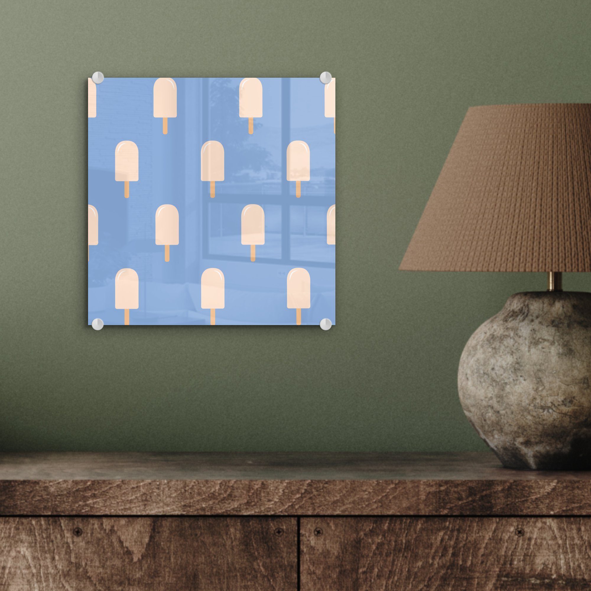 - Muster St), auf - Eiscreme - Wanddekoration (1 Wandbild Glas Acrylglasbild auf Foto Glasbilder Glas Blau, - - MuchoWow Bilder