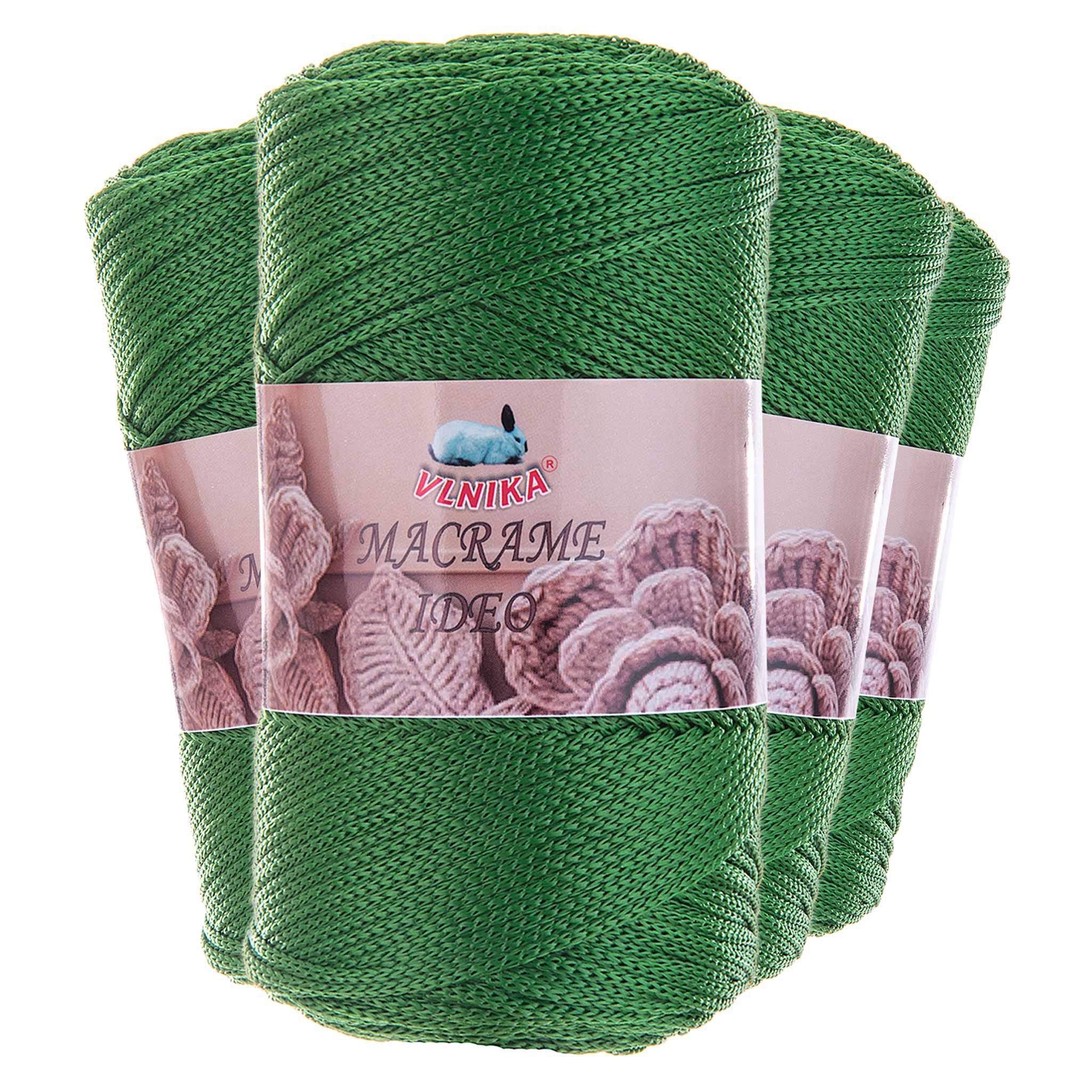 maDDma 4 x 250g Strickgarn Macrame Ideo Unifarben Häkelgarn Flechtgarn Häkelwolle, 1000 m (Sparpaket (4 Knäuel je 250g), grün