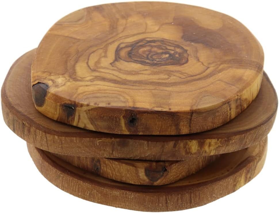 Hofmeister Getränkeuntersetzer aus Olivenholz Holzscheibe, Jedes Brett ein echtes Unikat,unterscheidet sich durch Maserung/Form