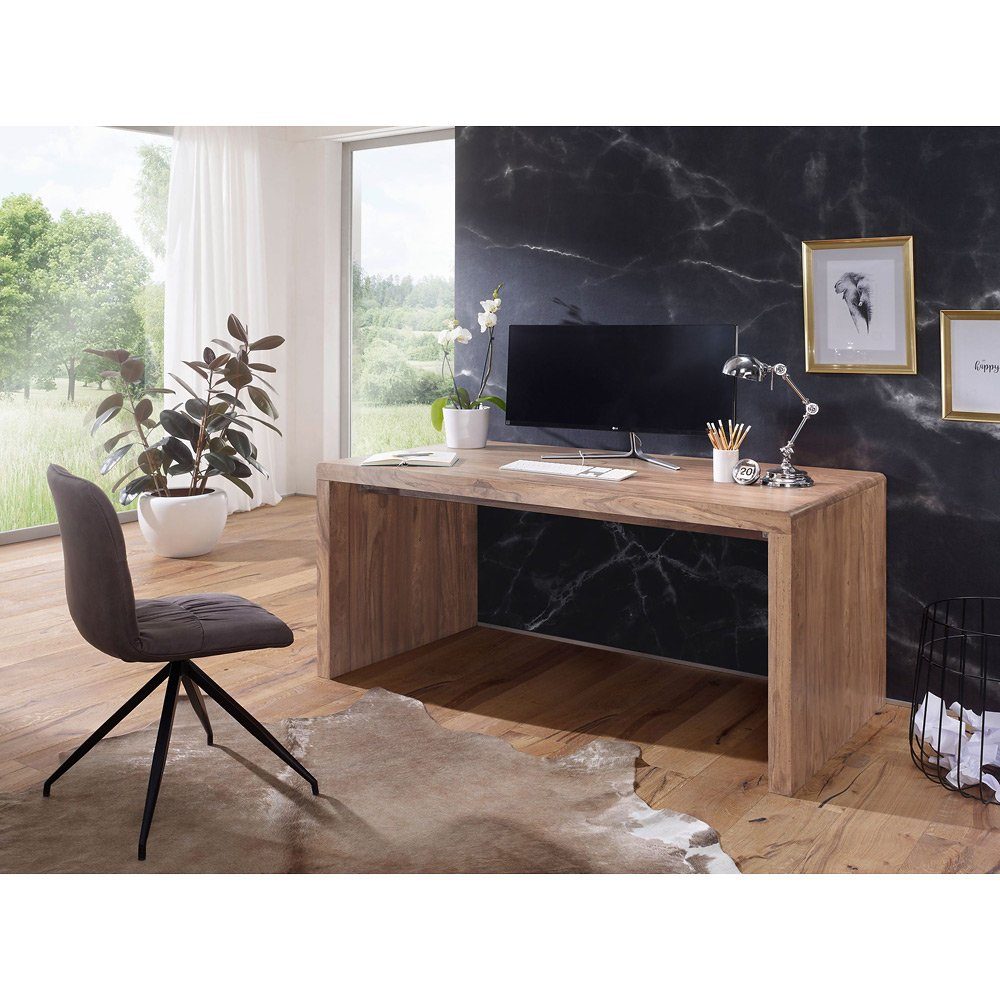 Lomadox Schreibtisch, breit Echtholz Akazie Massiv-Holz 160cm 160/76/80cm Landhaus Design
