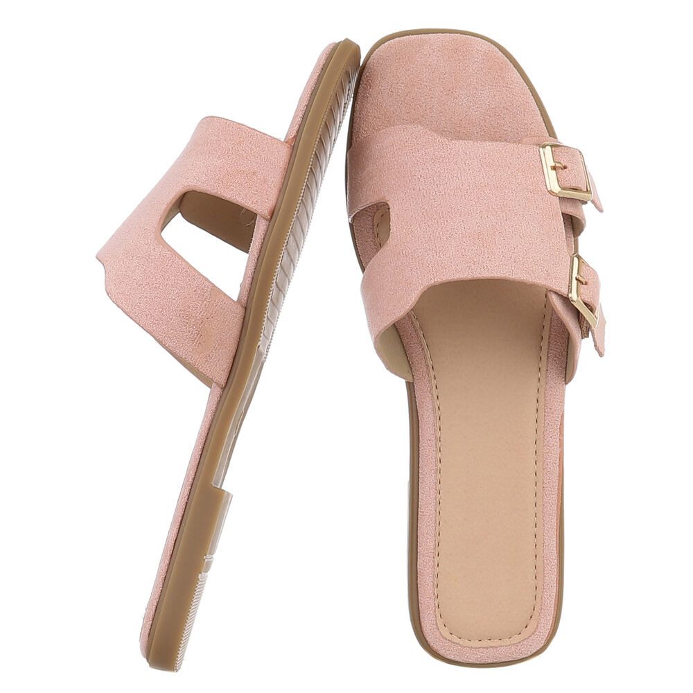 Ital-Design Elegante Slippers mit Schnallen für Damen – Sommerkomfort Pantolette (89542653) Blockabsatz Pantoletten in Altrosa