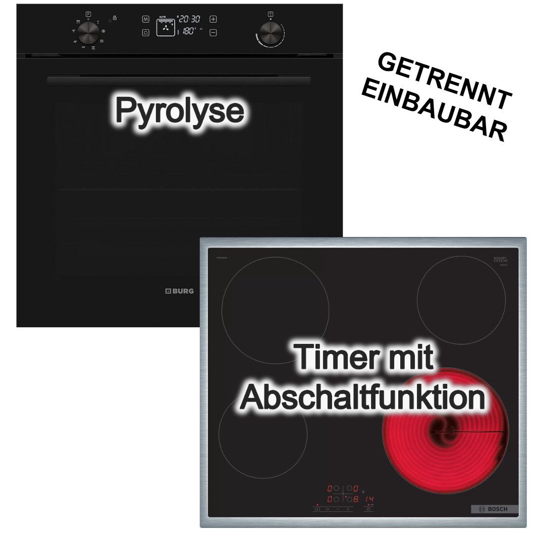 VESTEL Backofen-Set Backofen 78L Pyrolyse + Bosch Elektrokochfeld 17 Stufen TouchControl, Pyrolyse-Selbstreinigung